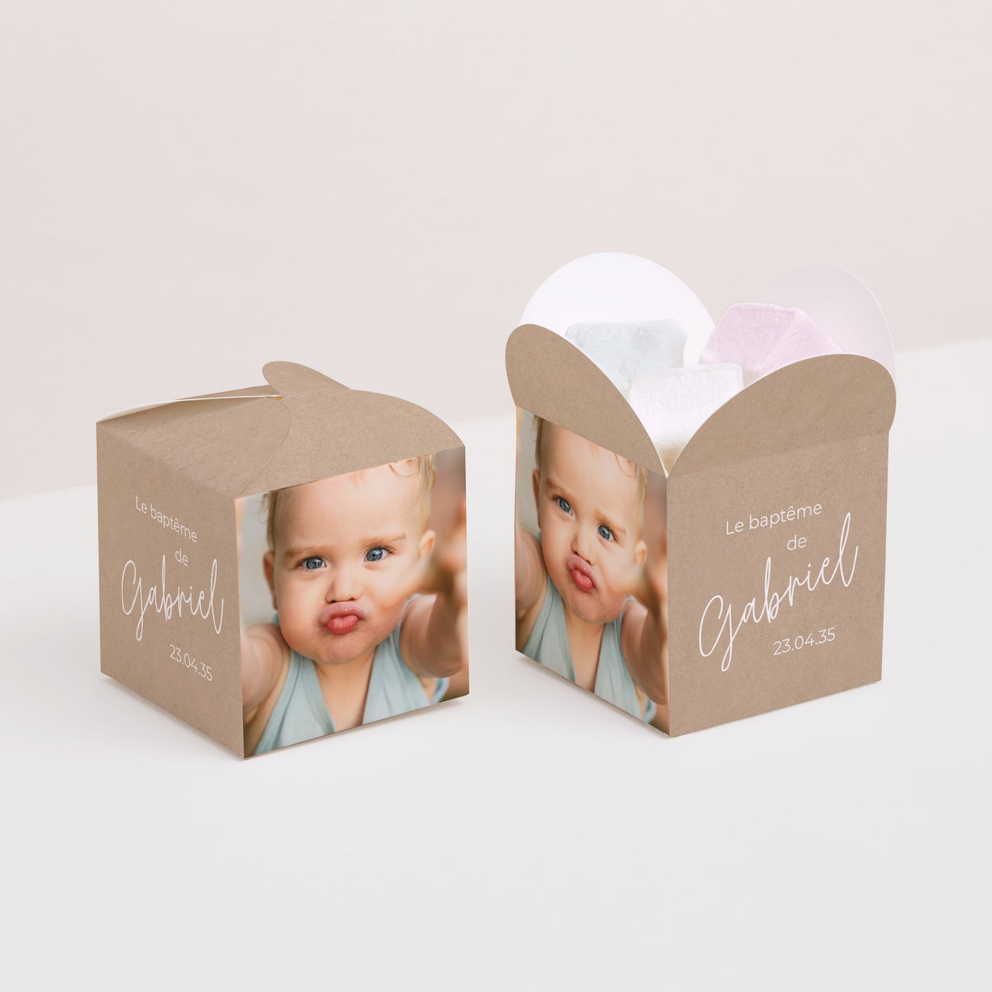 Boîte à dragées Baptême Ouverture papillon Single baby photo N° 2