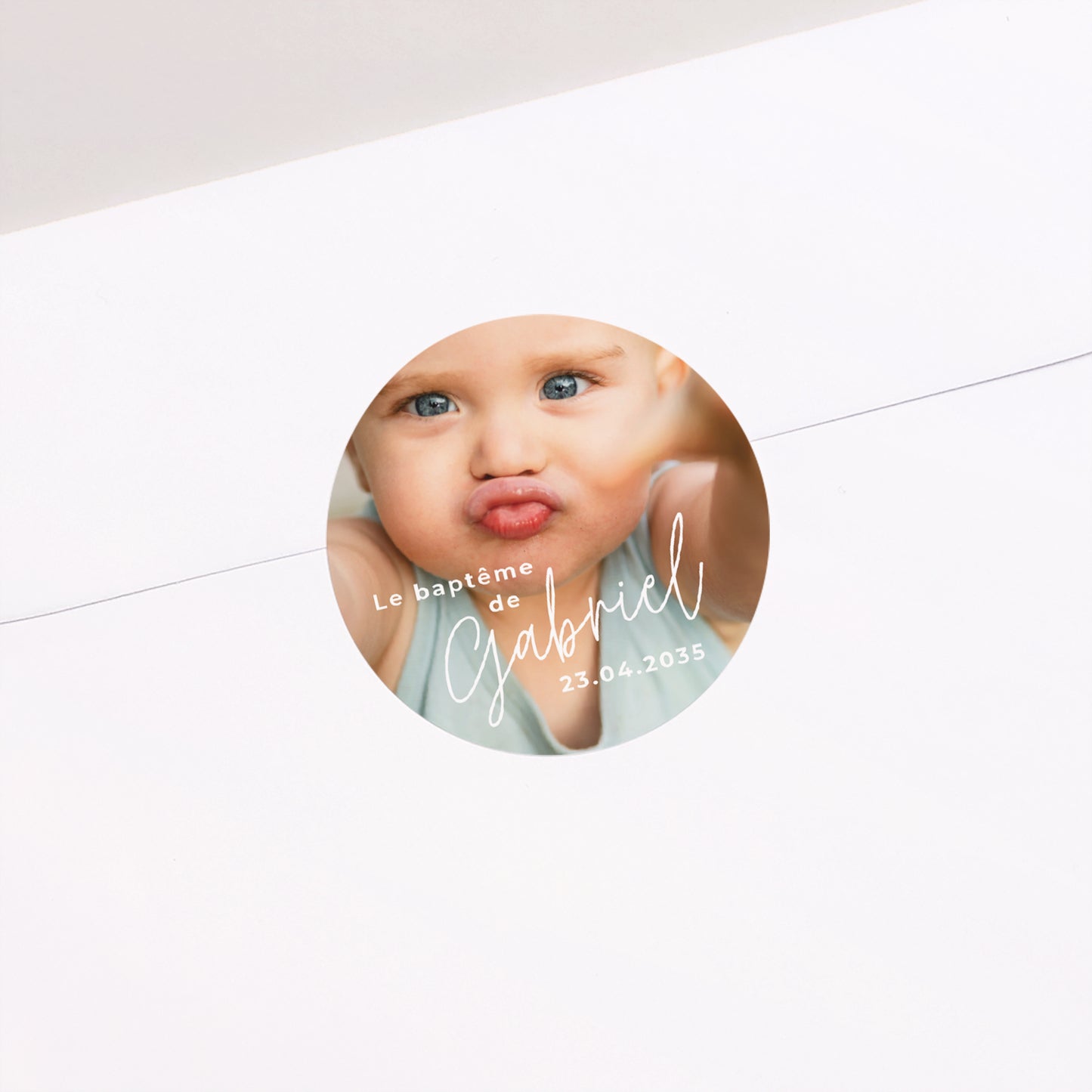 Sticker Baptême Rond Single baby photo N° 1