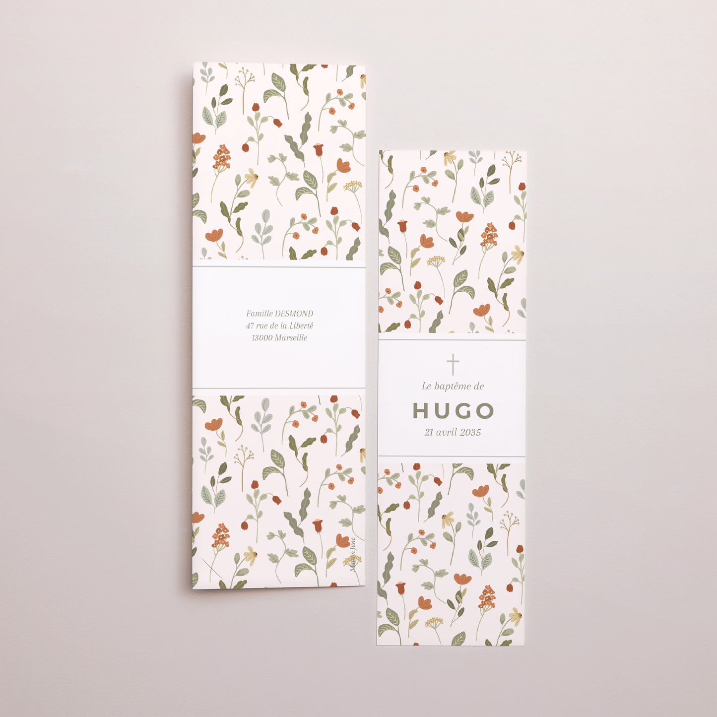 Faire-part Baptême Marque-page photo Liberty printanier photo N° 3