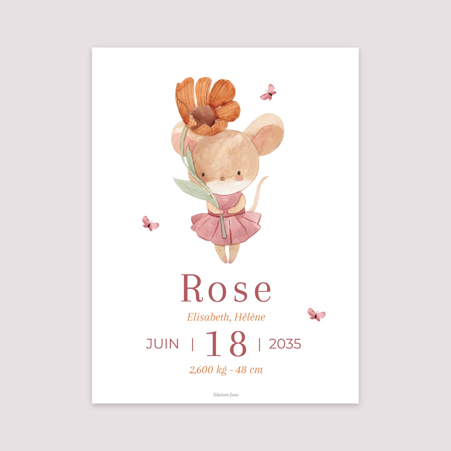 Affiche Naissance Portrait 30 x 40 cm Lilli la souris photo N° 2