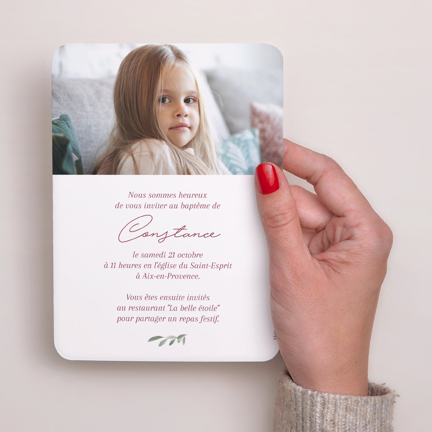 Faire-part Baptême Portrait, bords arrondis Gertrude photo N° 3