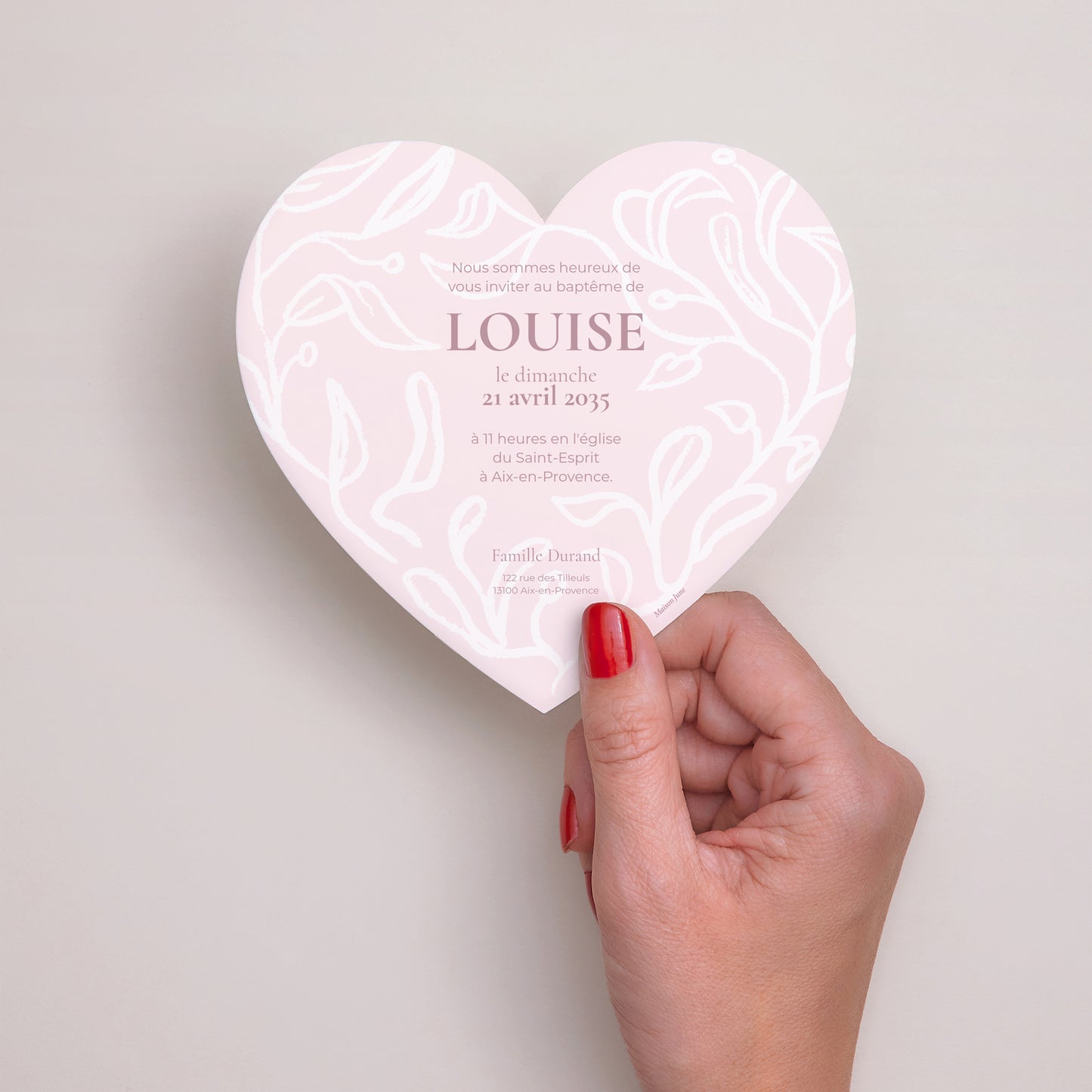 Faire-part Baptême Cœur Coeur végétal doré photo N° 3
