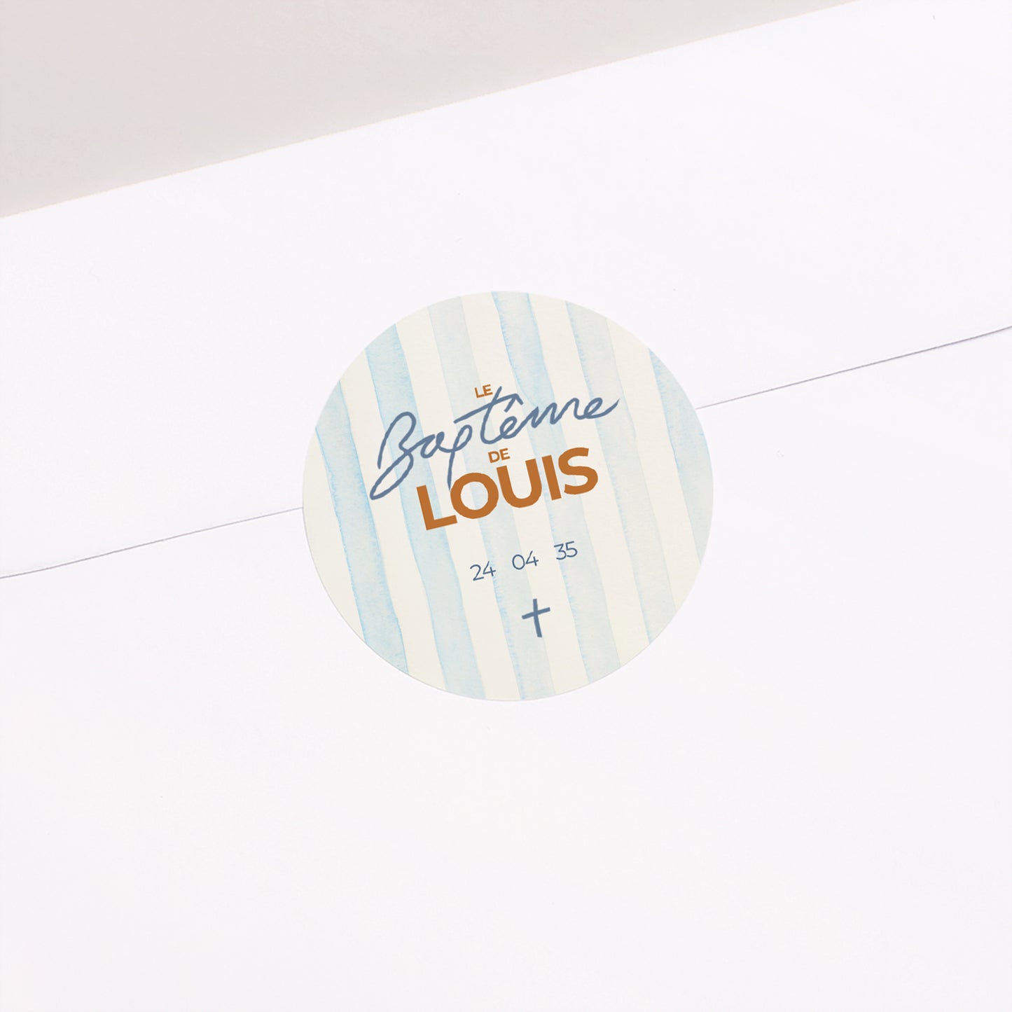 Sticker Baptême Rond Rayures bleues photo N° 1
