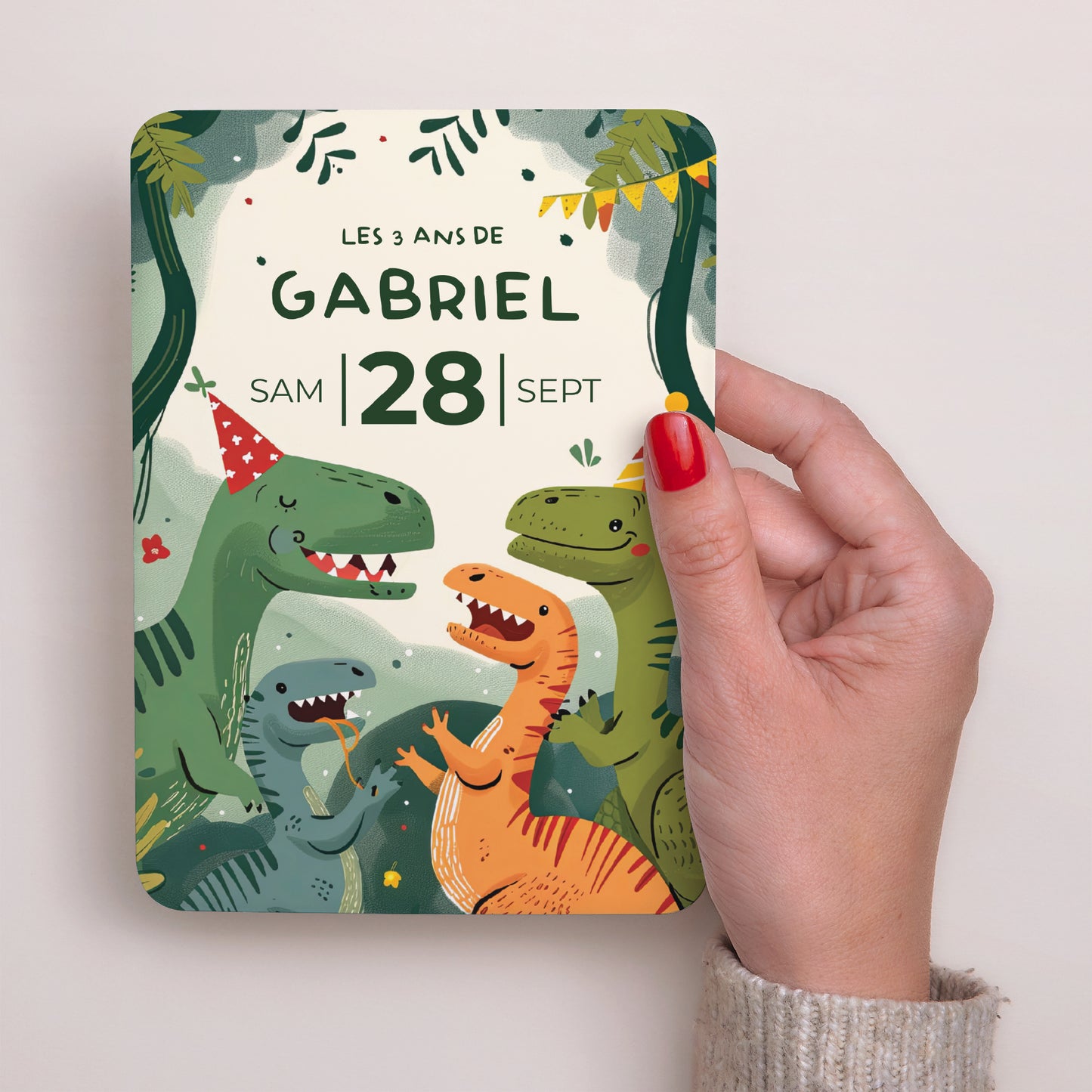 Invitations Anniversaire Enfant Portrait, bords arrondis La fiesta des Dinos photo N° 2