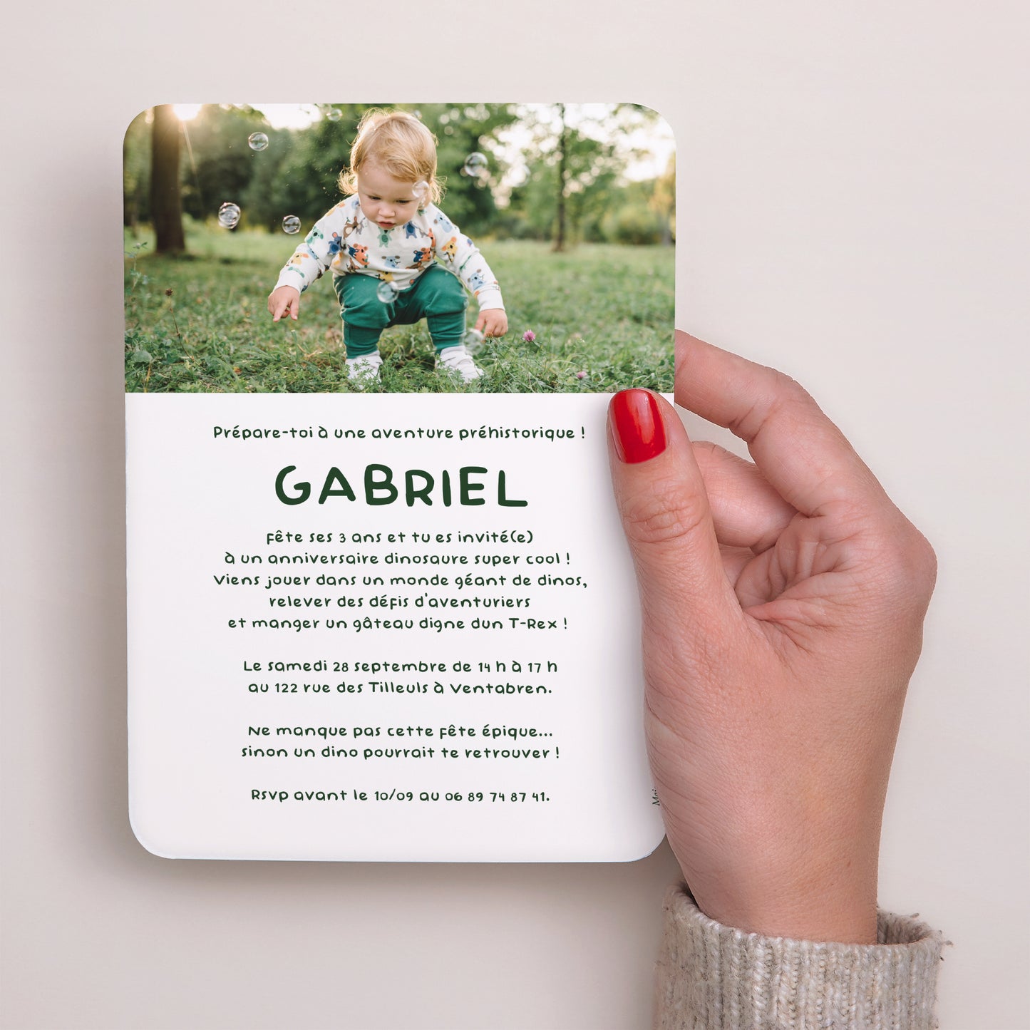 Invitations Anniversaire Enfant Portrait, bords arrondis La fiesta des Dinos photo N° 3