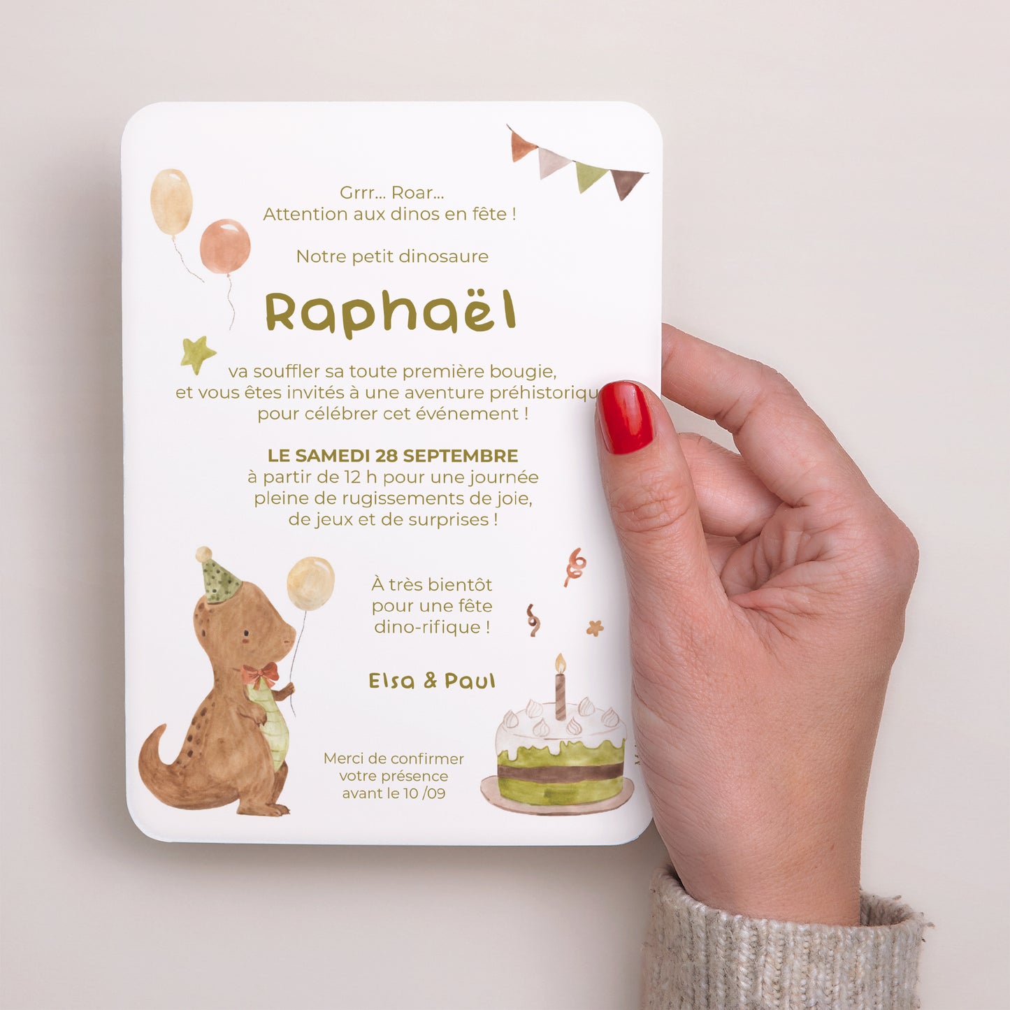 Invitations Anniversaire Enfant Portrait, bords arrondis Bougie Dino photo N° 3