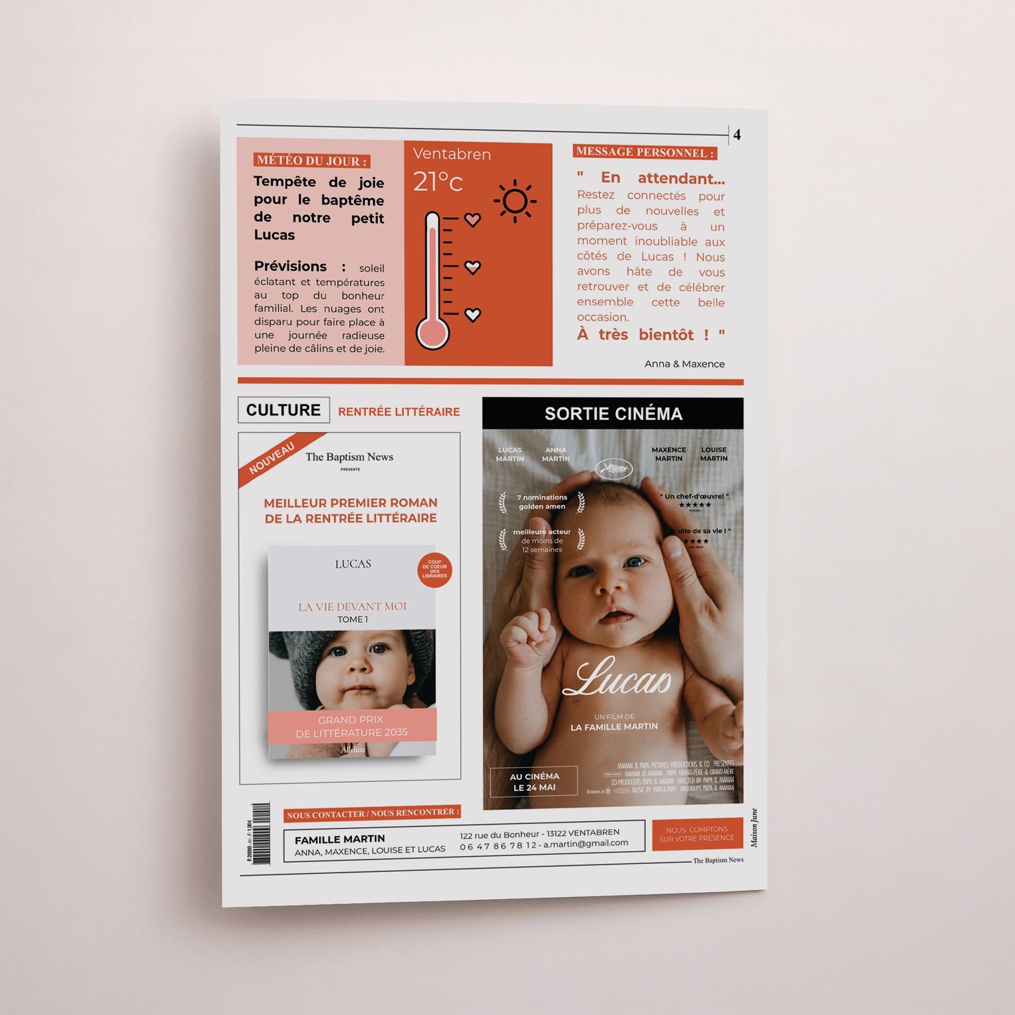 Faire-part Baptême Journal The Baptism News photo N° 3