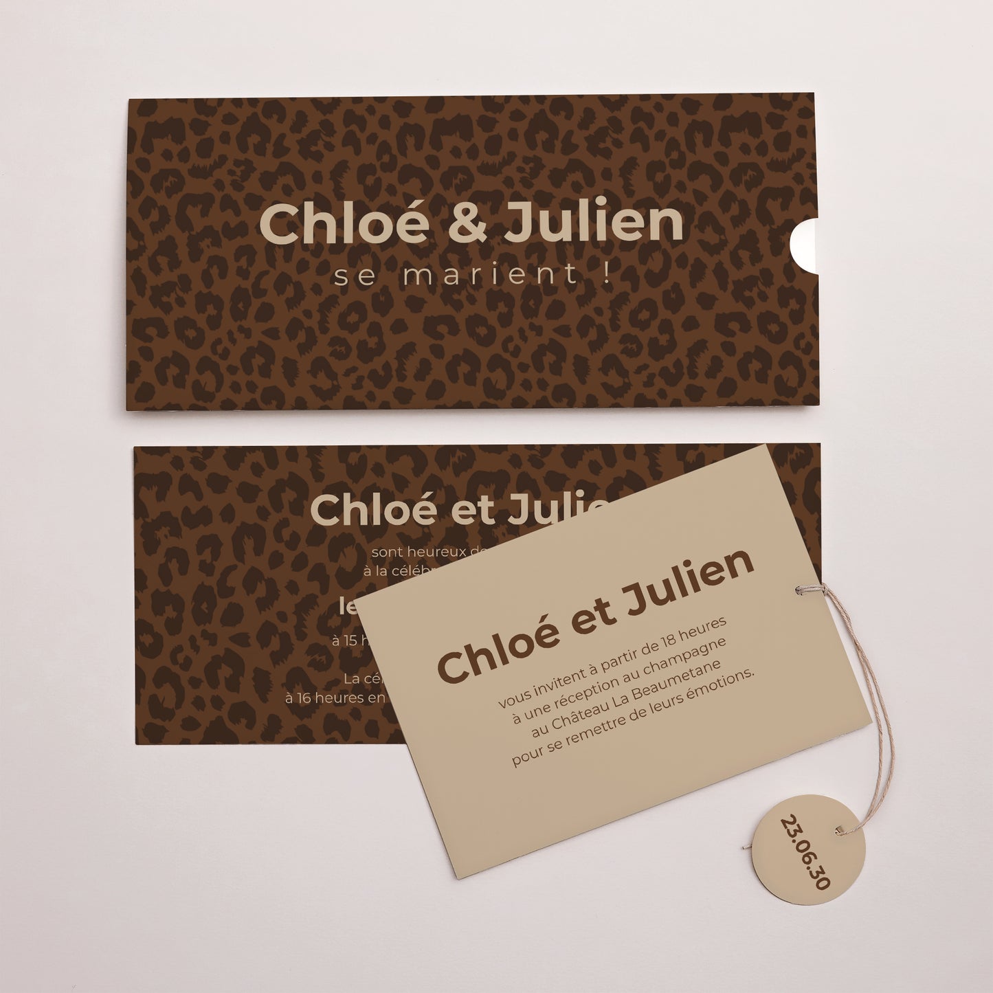 Faire-part Mariage Pochette 2 cartes, étiquette Jungle Glam photo N° 3