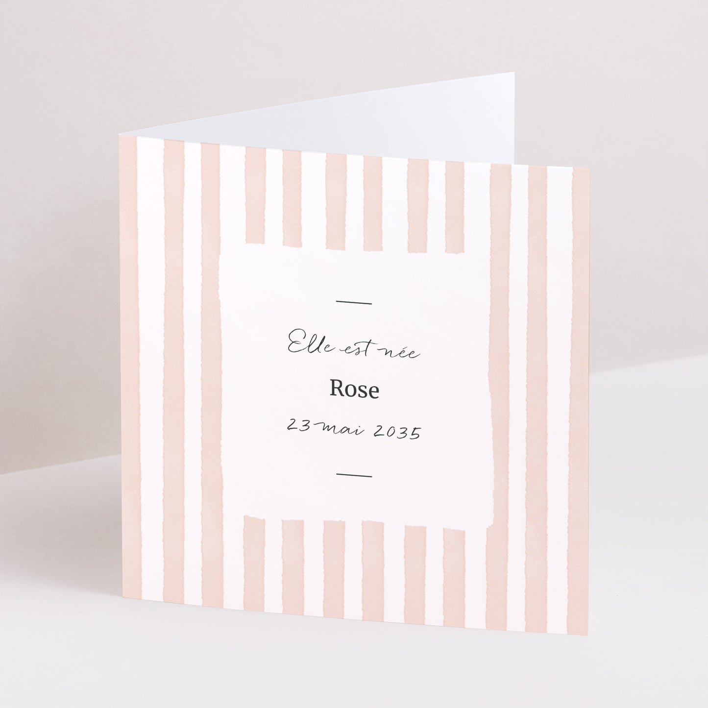 Faire-part Naissance Carré double volet Rayures roses claires photo N° 1