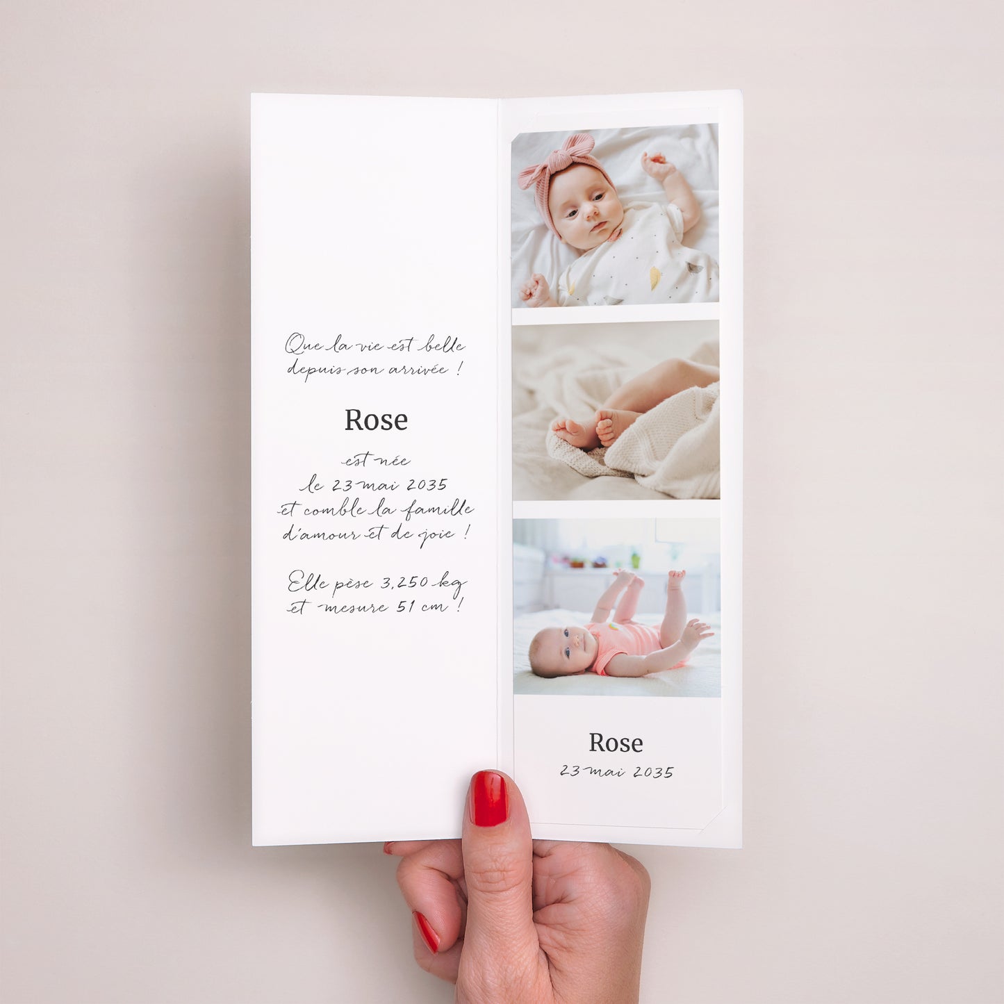Faire-part Naissance Marque-page photo Rayures roses claires photo N° 2