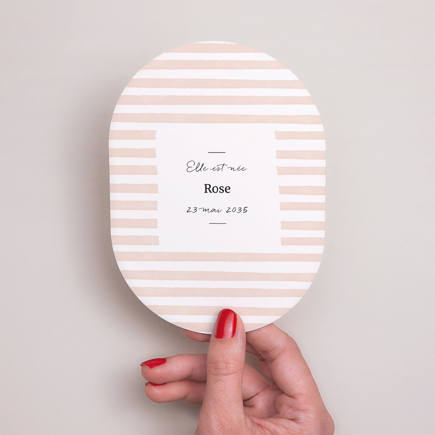 Faire-part Naissance Ovale Rayures roses claires photo N° 2