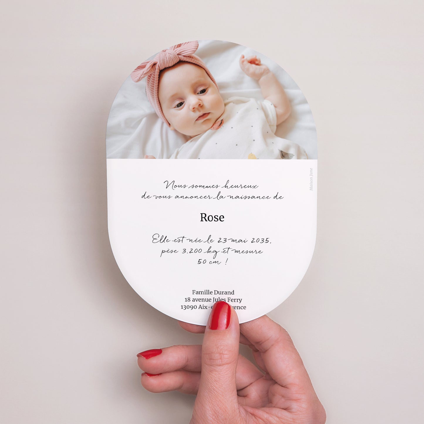Faire-part Naissance Ovale Rayures roses claires photo N° 3