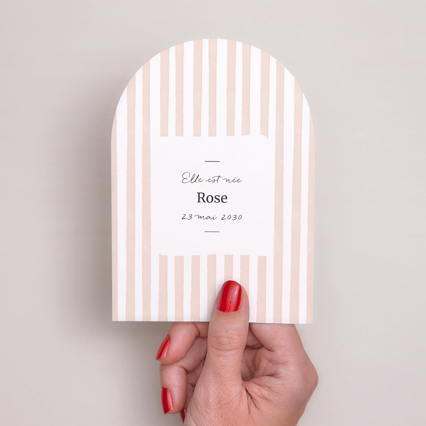 Faire-part Naissance Petite arche Rayures roses claires photo N° 2