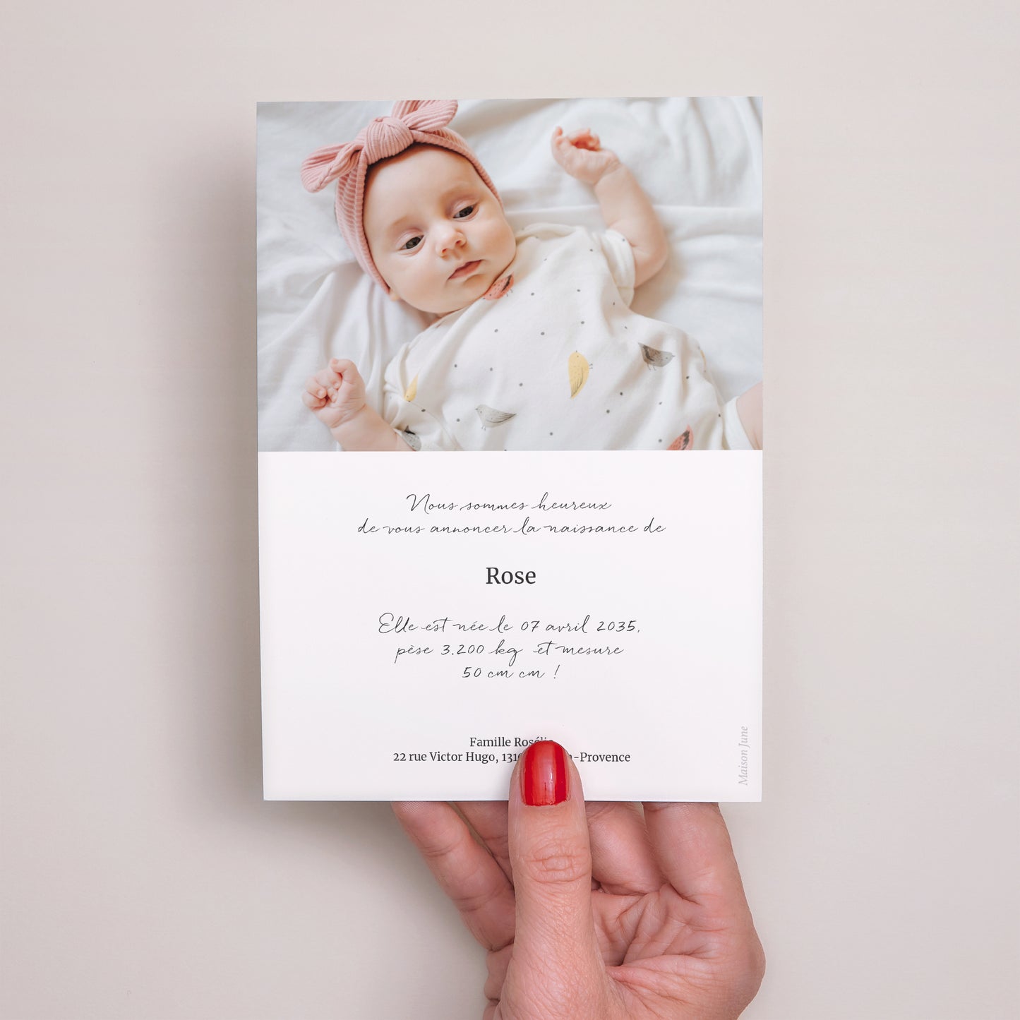 Faire-part Naissance Portrait Rayures roses claires photo N° 3