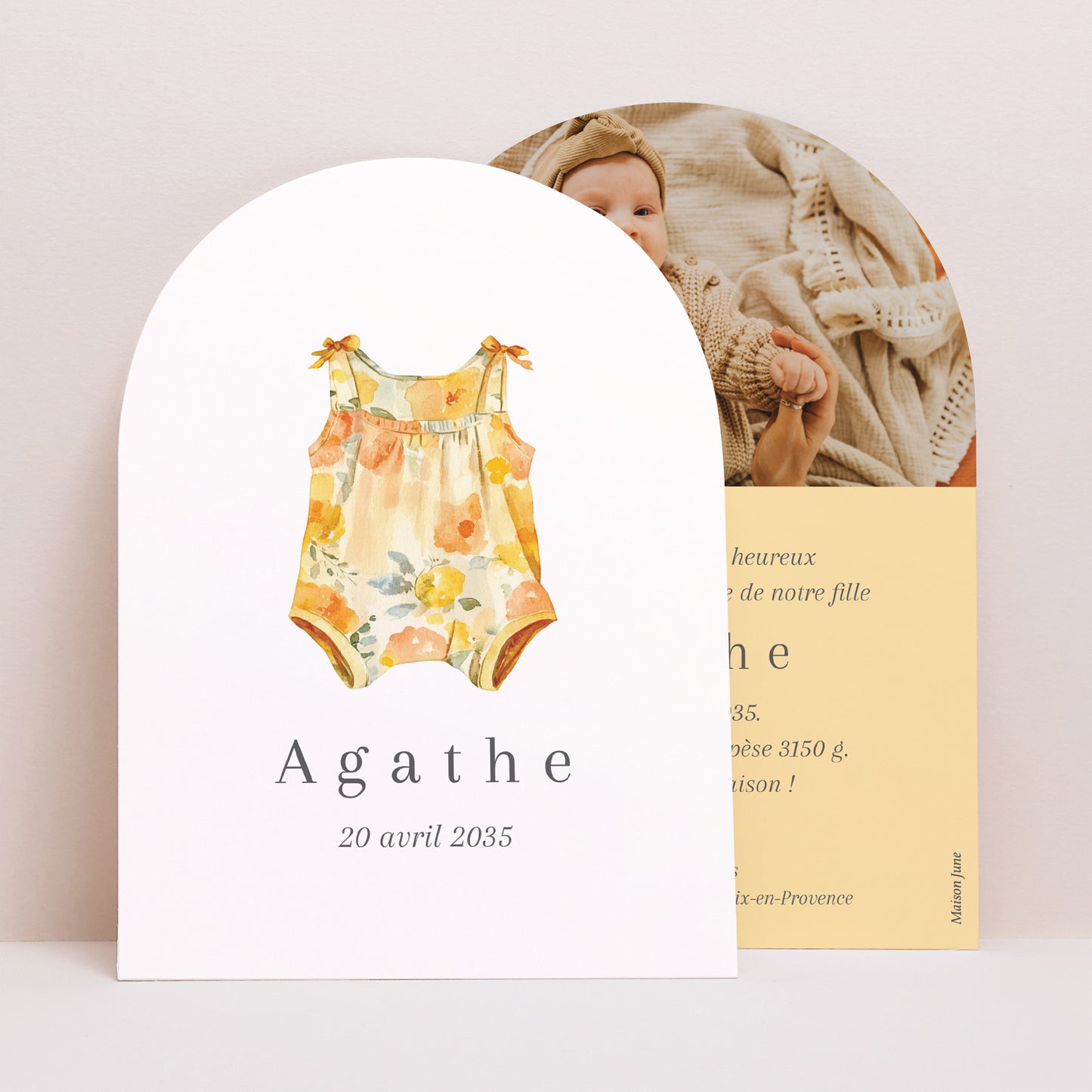 Faire-part Naissance Petite arche Body fleuri II photo N° 1