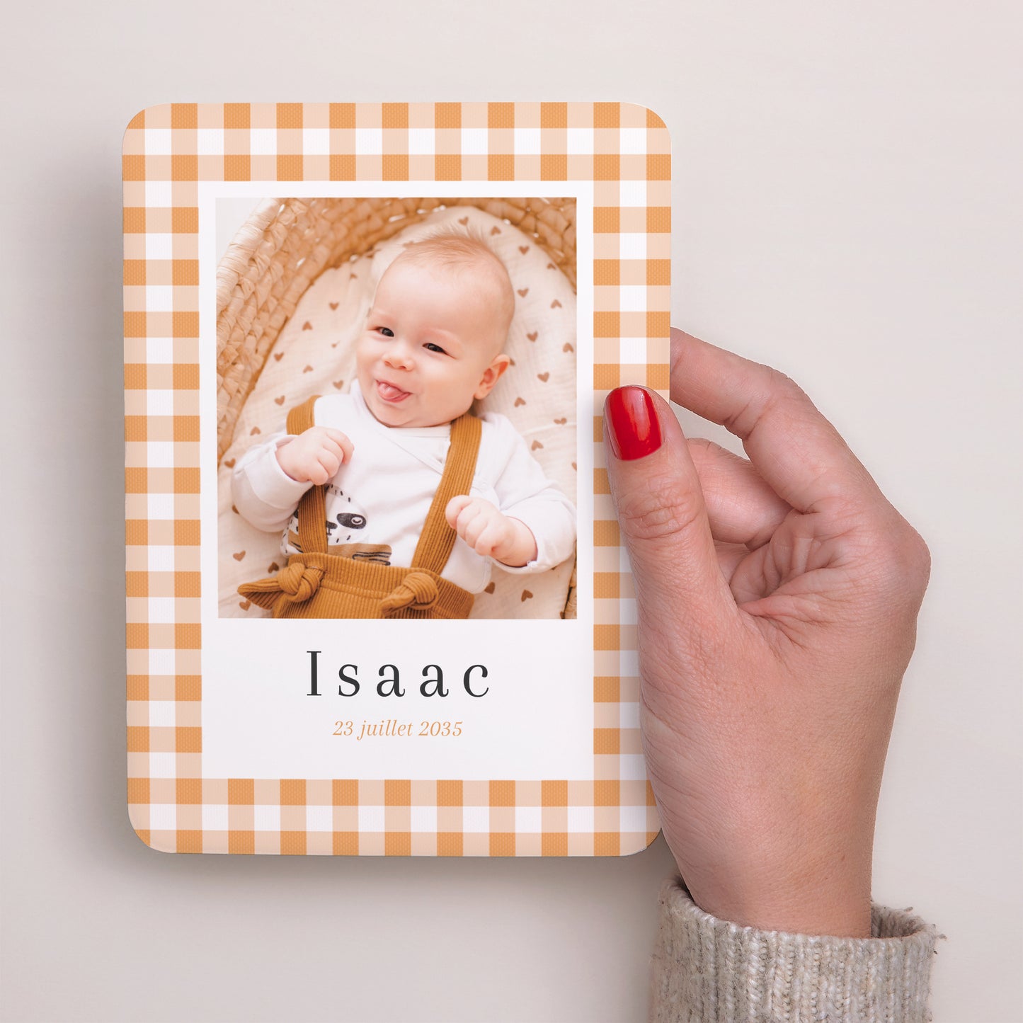 Faire-part Naissance Portrait, bords arrondis Petit Vichy photo N° 2