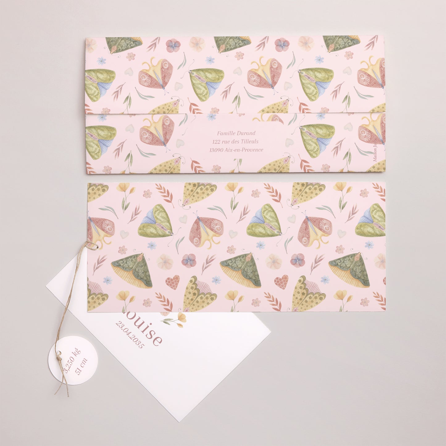 Faire-part Naissance Pochette 2 cartes, étiquette Un Battement d’Amour photo N° 4