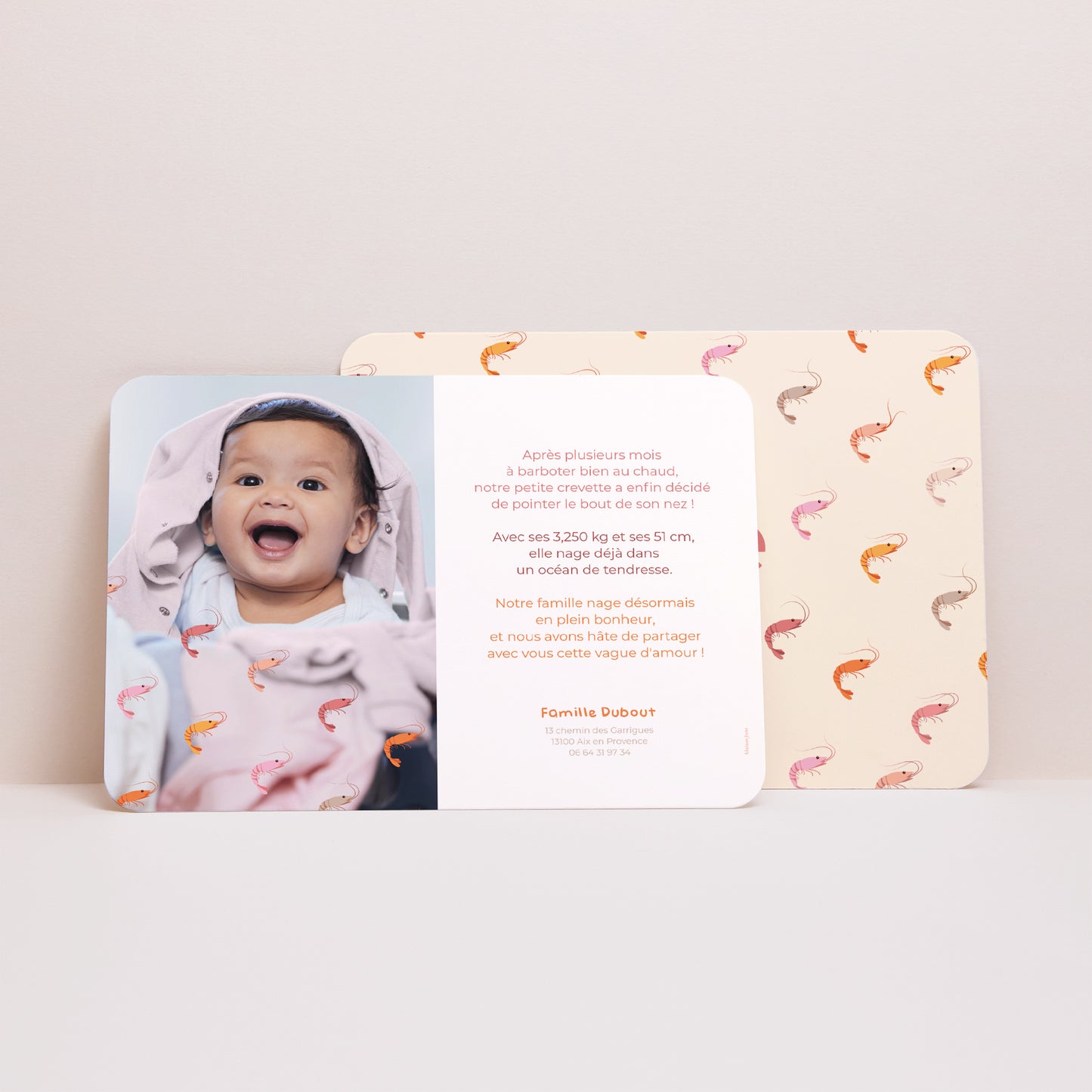 Faire-part Naissance Paysage, bords arrondis Crevette d'amour photo N° 3