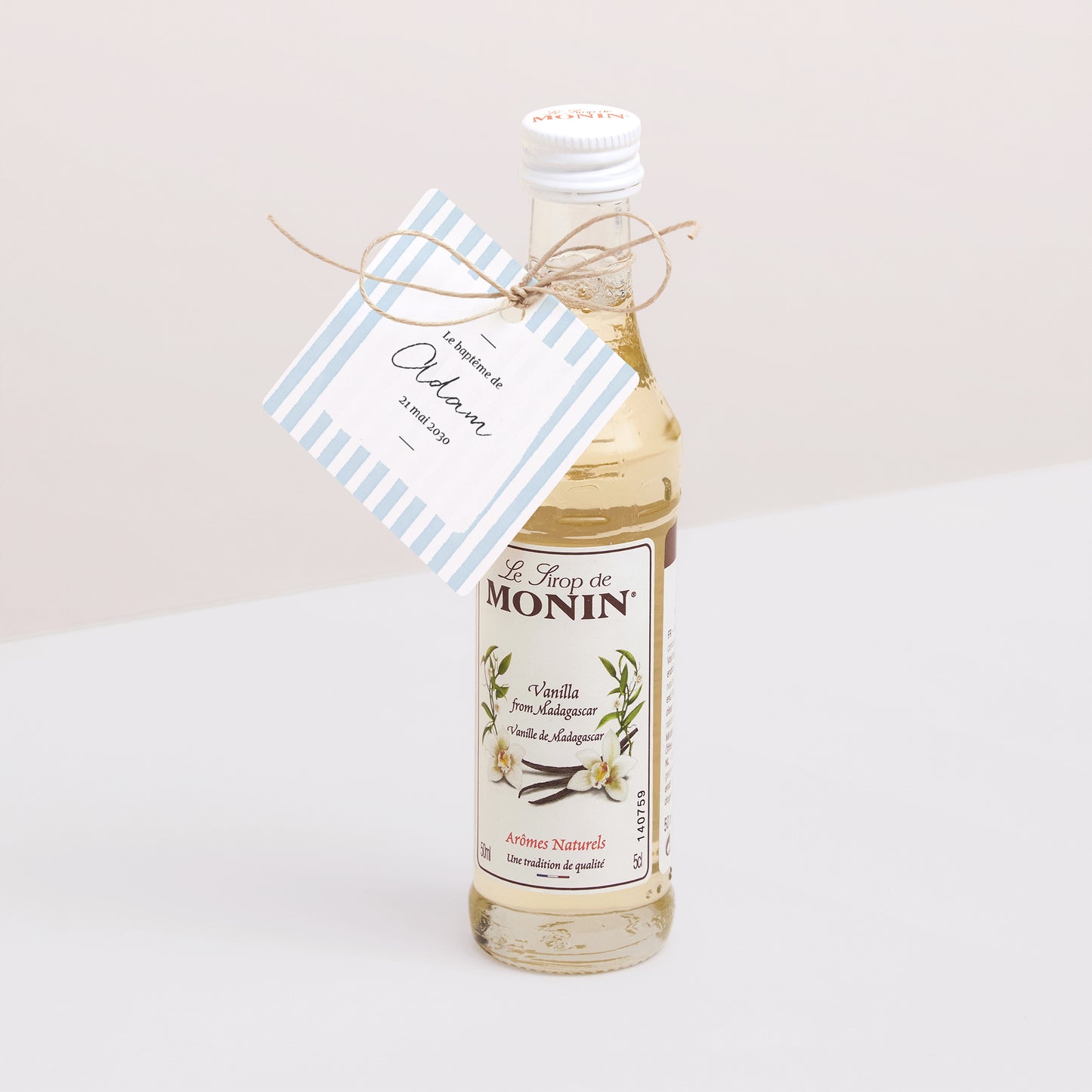 Etiquette perforée Baptême Carrée Rayures bleu ciel II photo N° 3