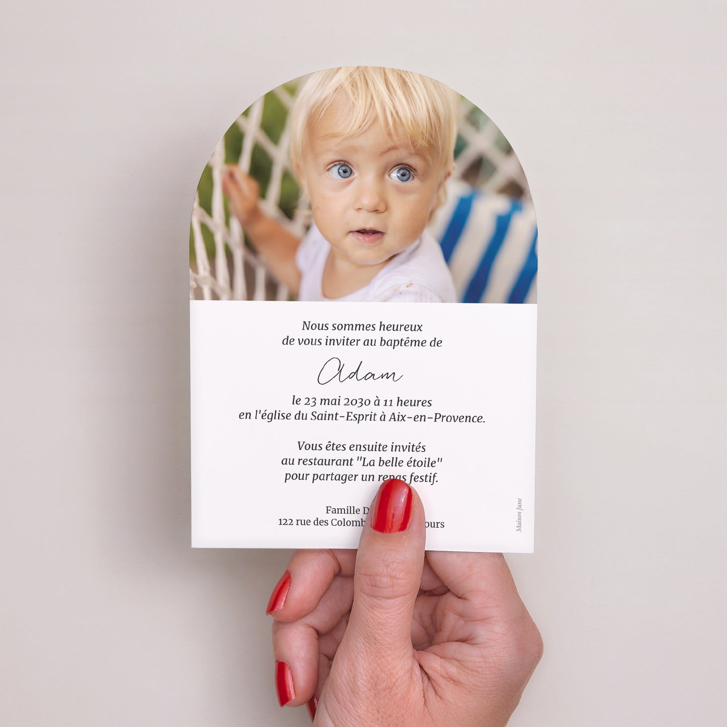 Faire-part Baptême Petite arche Rayures bleu ciel II photo N° 3