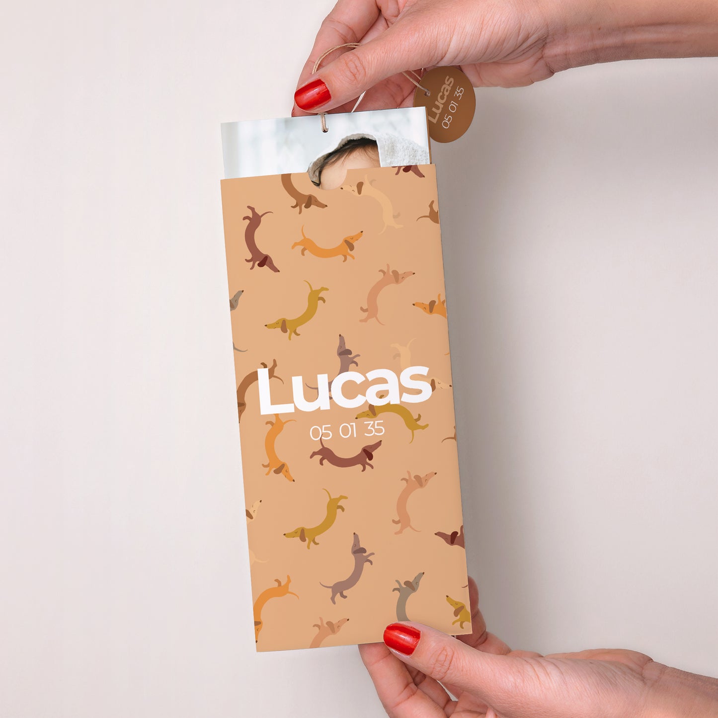 Faire-part Naissance Pochette portrait 2 cartes, étiquette Hot Dog photo N° 2
