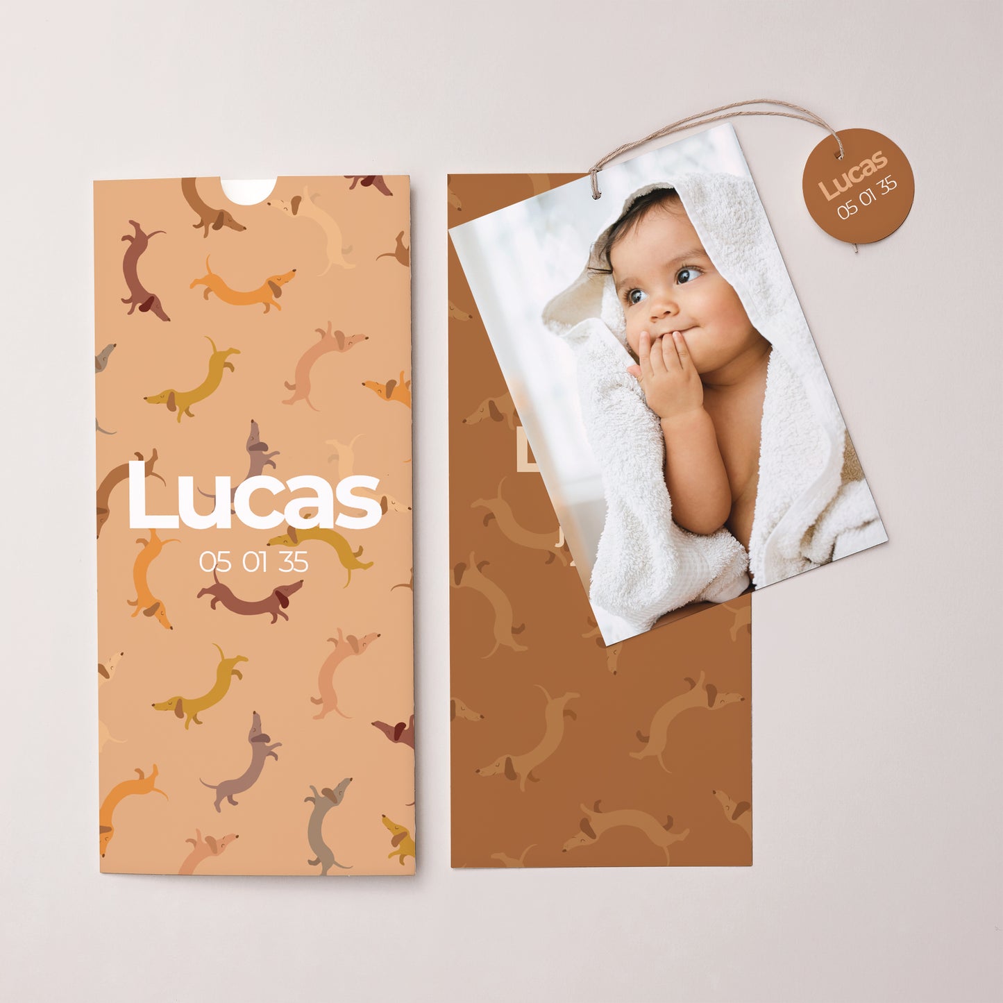 Faire-part Naissance Pochette portrait 2 cartes, étiquette Hot Dog photo N° 3