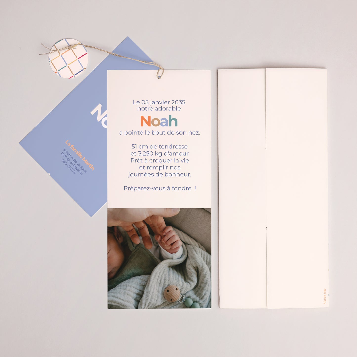 Faire-part Naissance Pochette portrait 2 cartes, étiquette Square photo N° 4