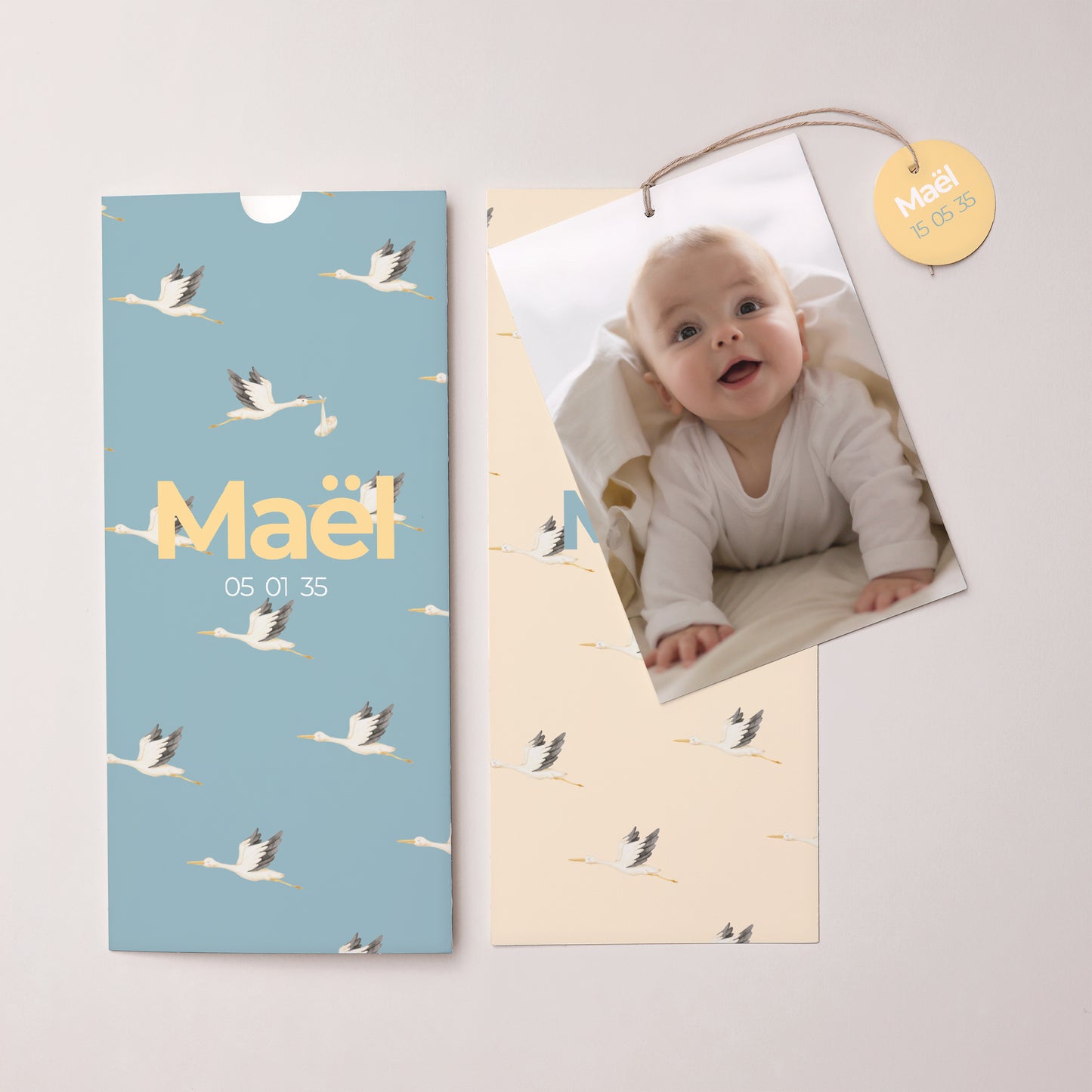 Faire-part Naissance Pochette portrait 2 cartes, étiquette Livraison spéciale photo N° 3