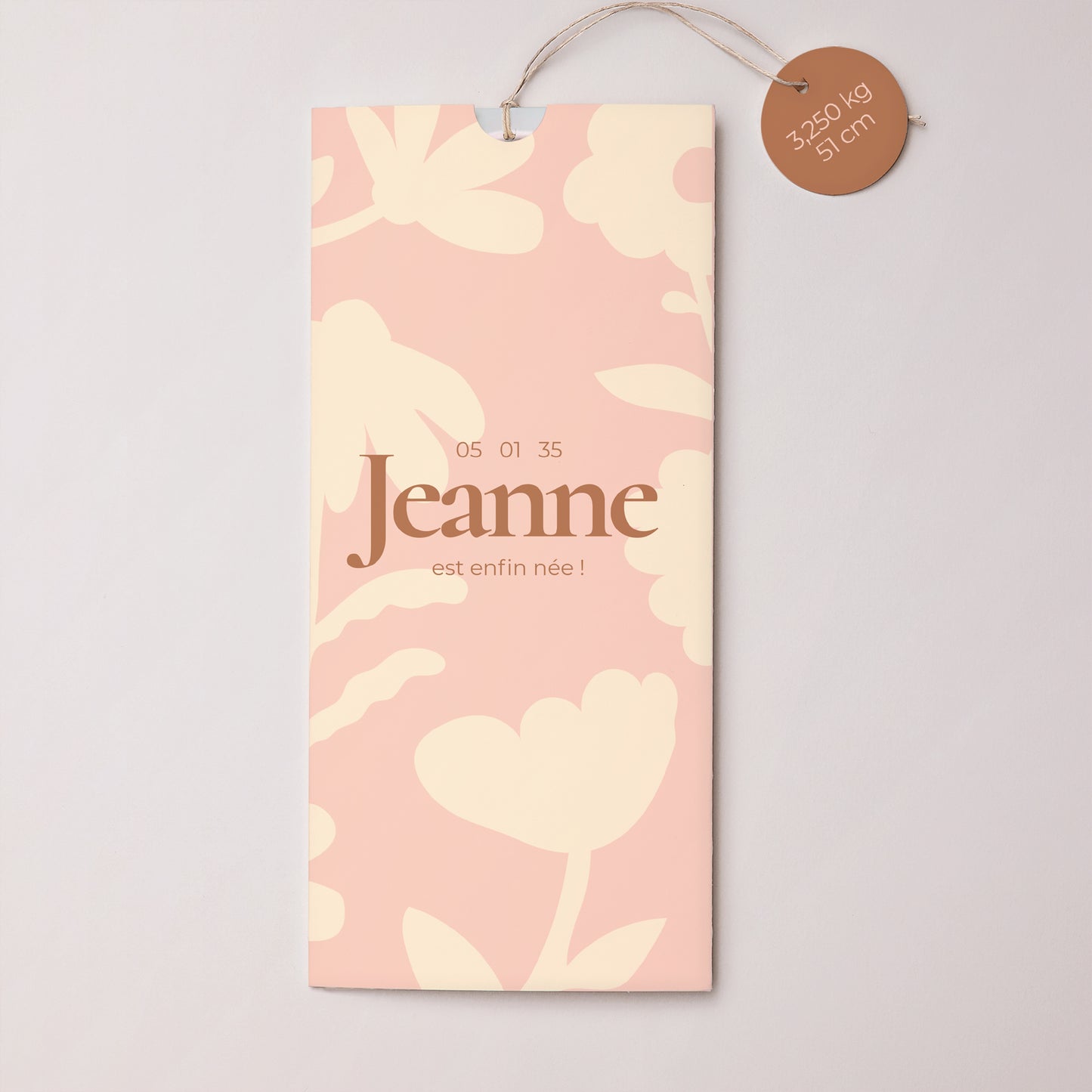 Faire-part Naissance Pochette portrait 2 cartes, étiquette Baby flower photo N° 1