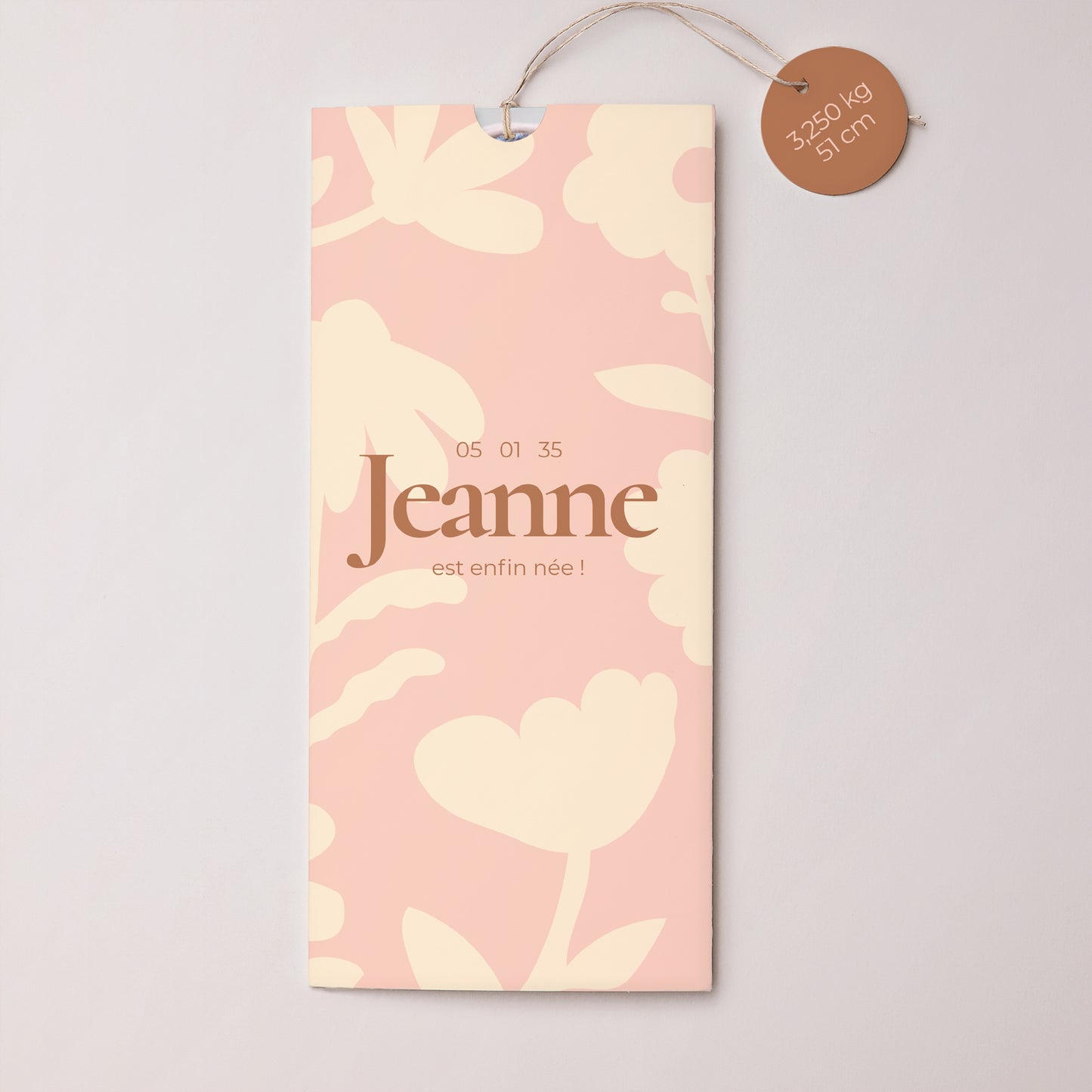 Faire-part Naissance Pochette portrait 2 cartes, étiquette Baby flower photo N° 1