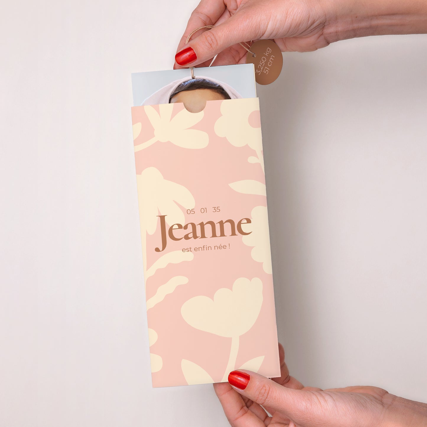 Faire-part Naissance Pochette portrait 2 cartes, étiquette Baby flower photo N° 2