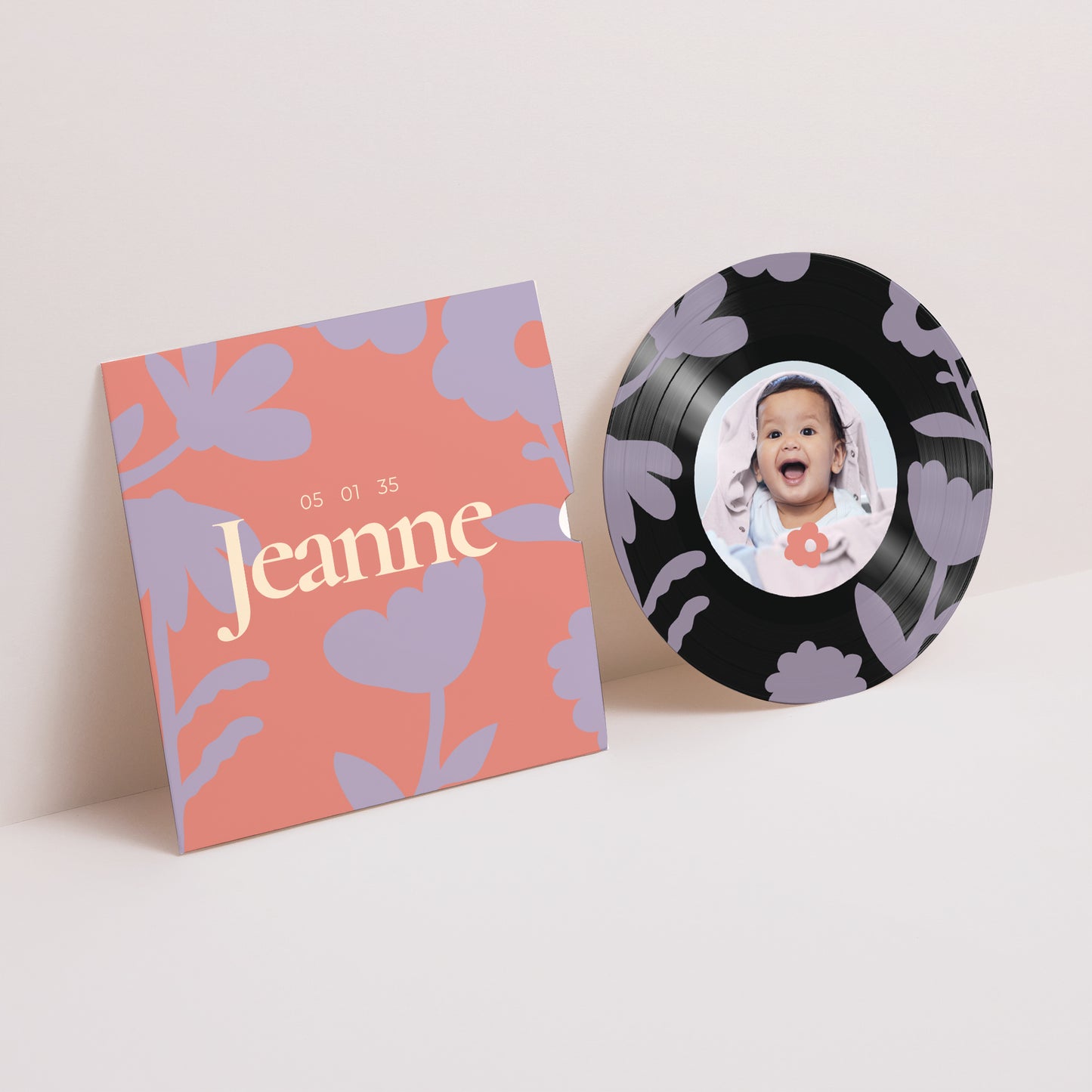 Faire-part Naissance Pochette disque Baby flower photo N° 1