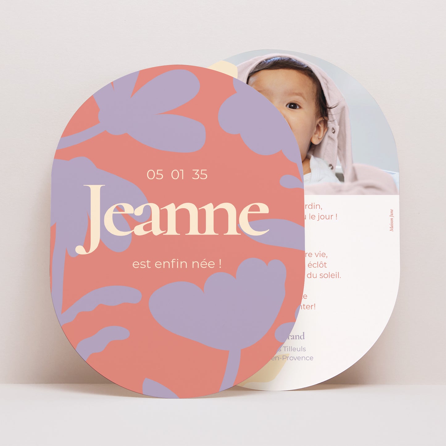 Faire-part Naissance Ovale Baby flower photo N° 1