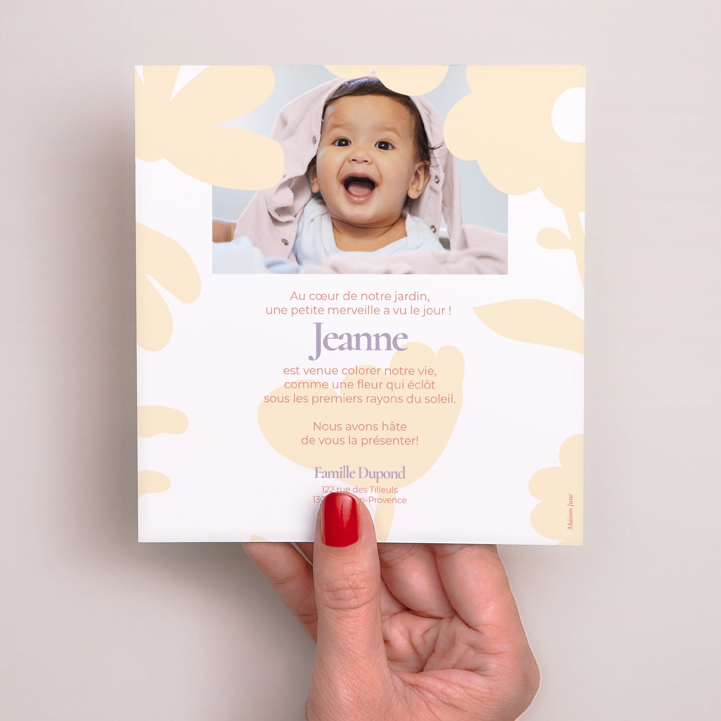 Faire-part Naissance Carré Baby flower photo N° 3