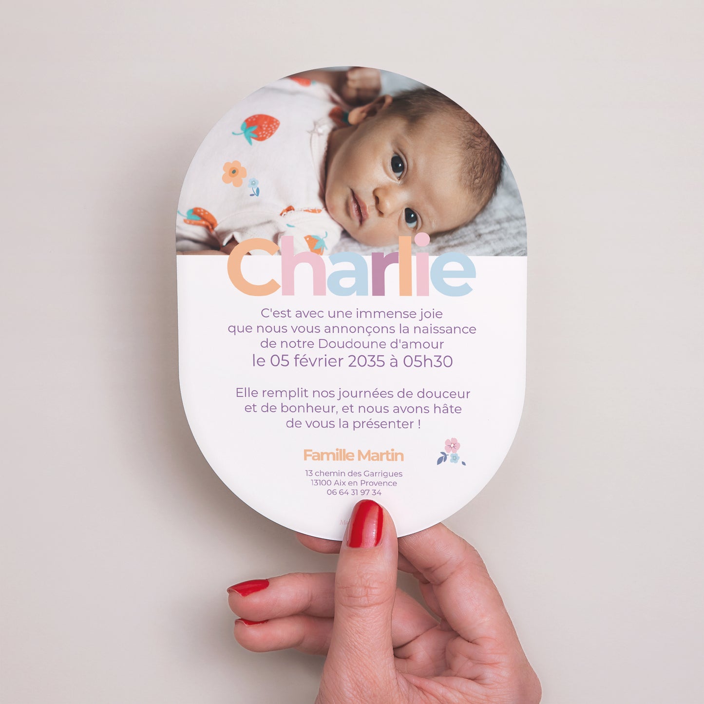Faire-part Naissance Ovale Sweet flowers photo N° 3