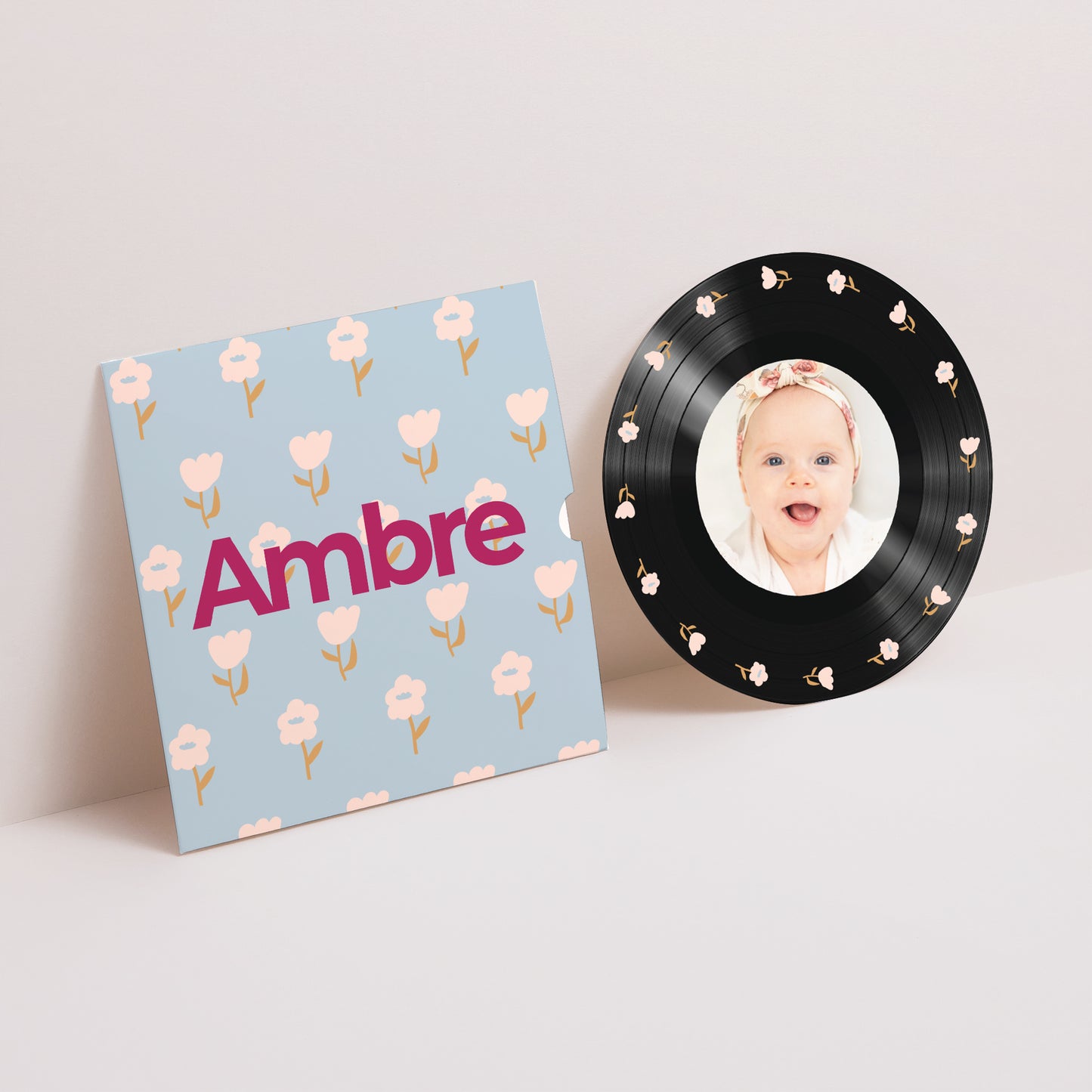 Faire-part Naissance Pochette disque Les fleurs photo N° 1
