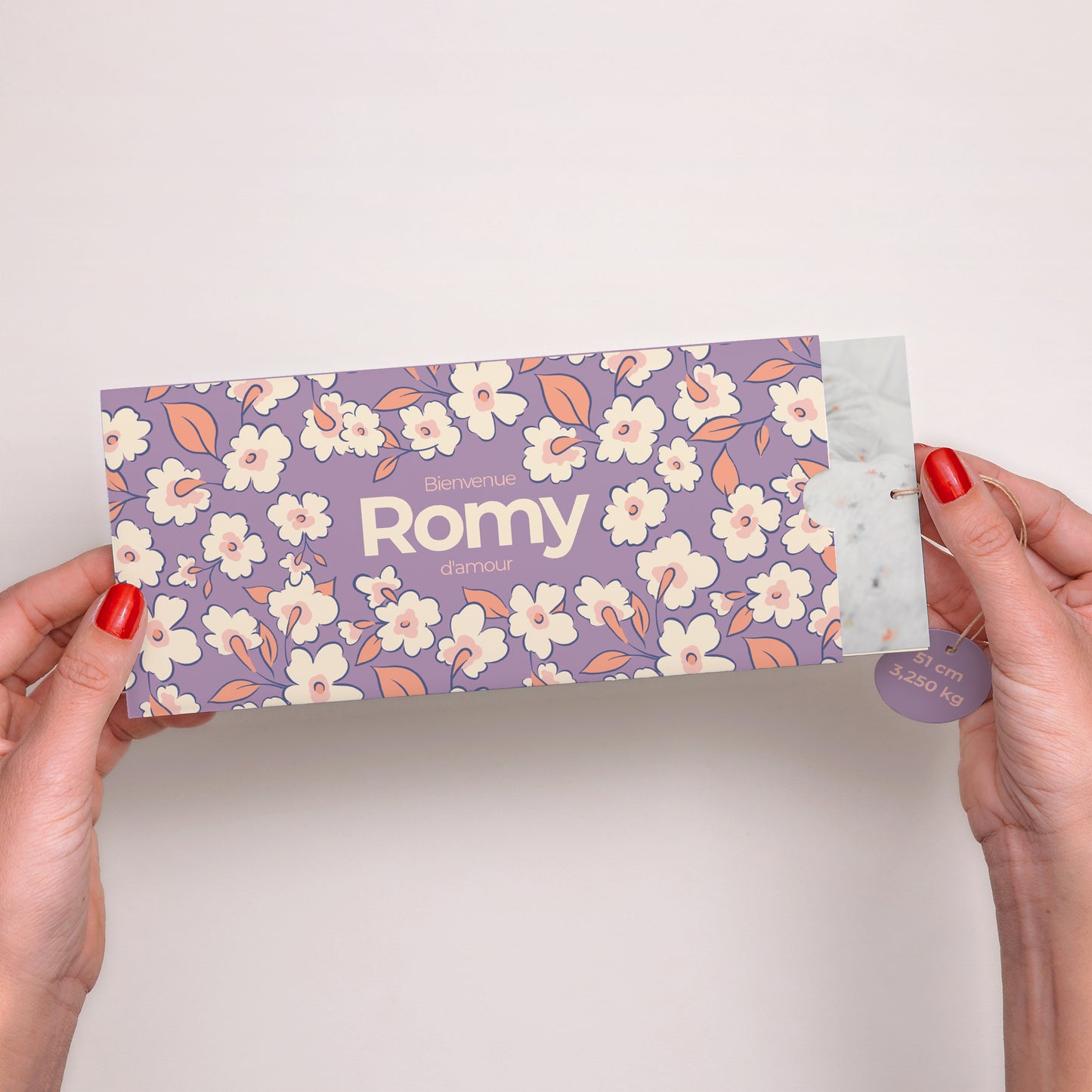 Faire-part Naissance Pochette 2 cartes, étiquette Flowery photo N° 2