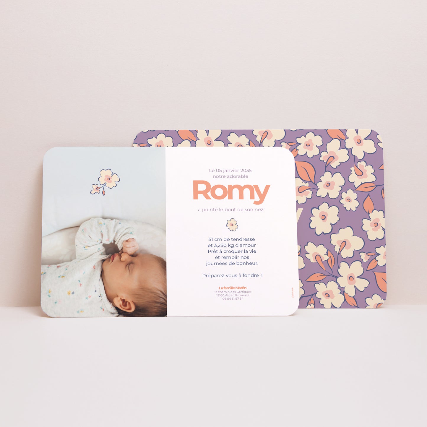 Faire-part Naissance Paysage, bords arrondis Flowery photo N° 3