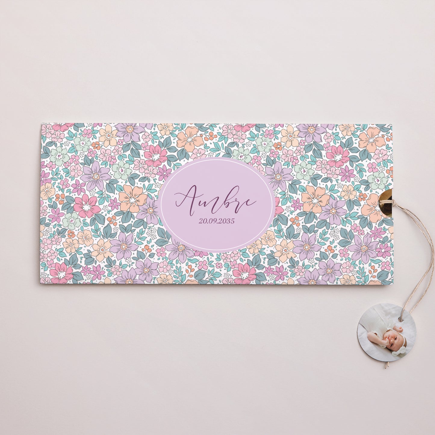 Faire-part Naissance Pochette 2 cartes, étiquette Fleur de Coton photo N° 1