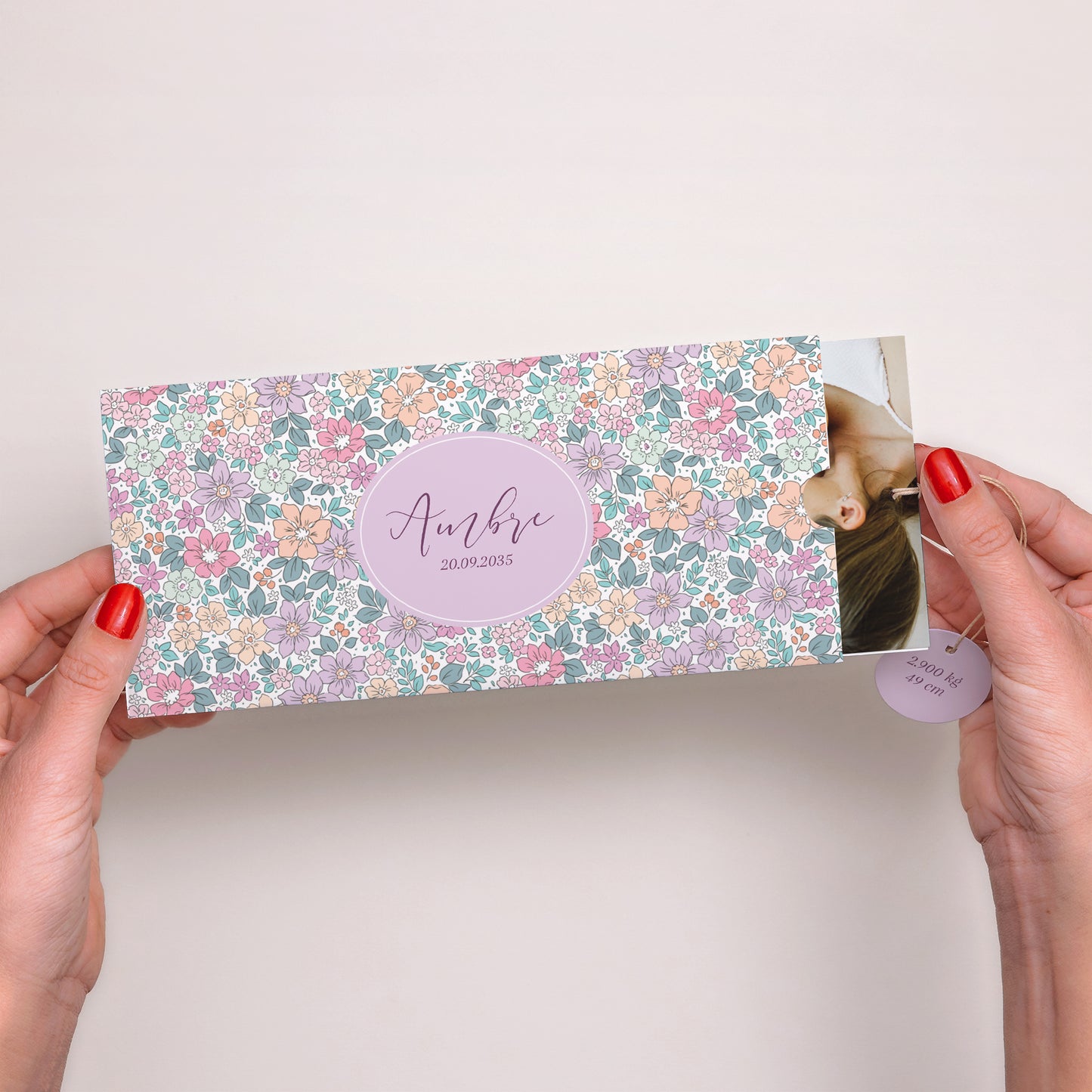 Faire-part Naissance Pochette 2 cartes, étiquette Fleur de Coton photo N° 2