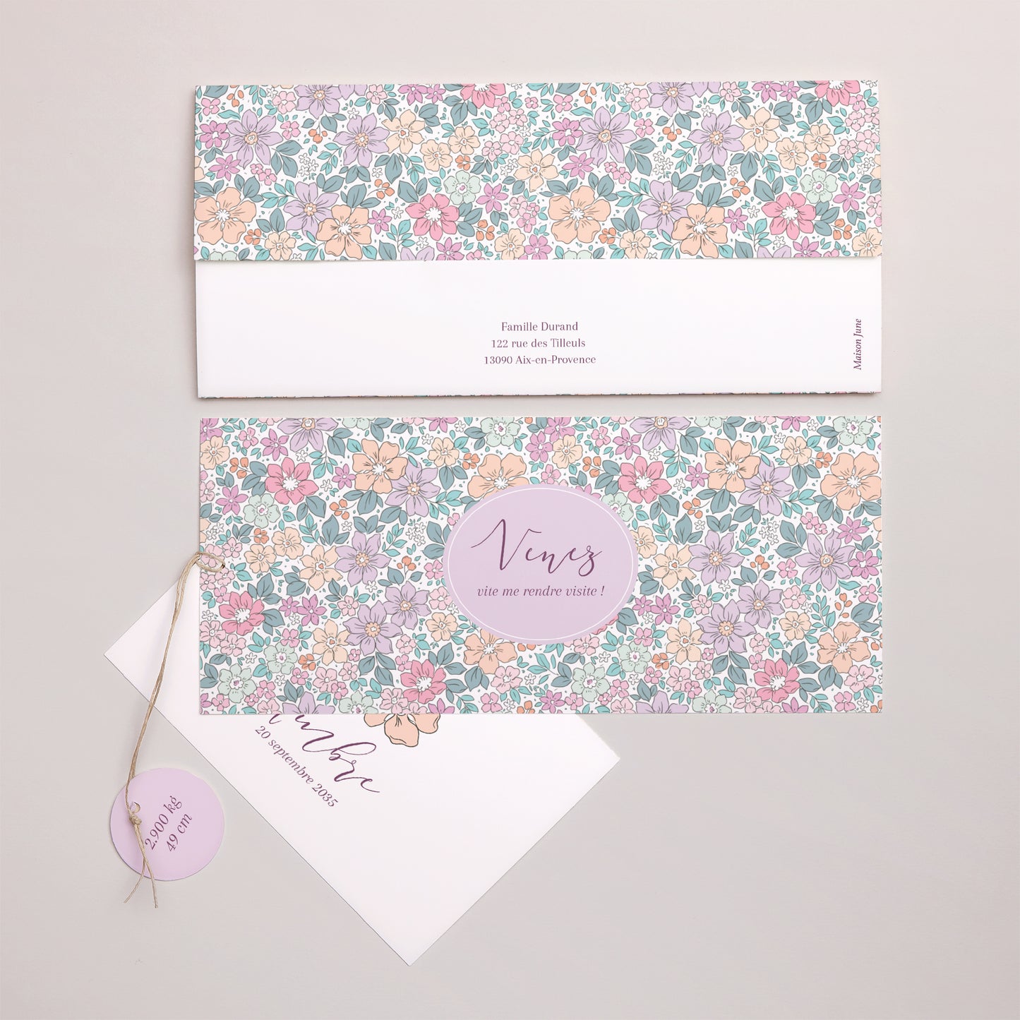 Faire-part Naissance Pochette 2 cartes, étiquette Fleur de Coton photo N° 4