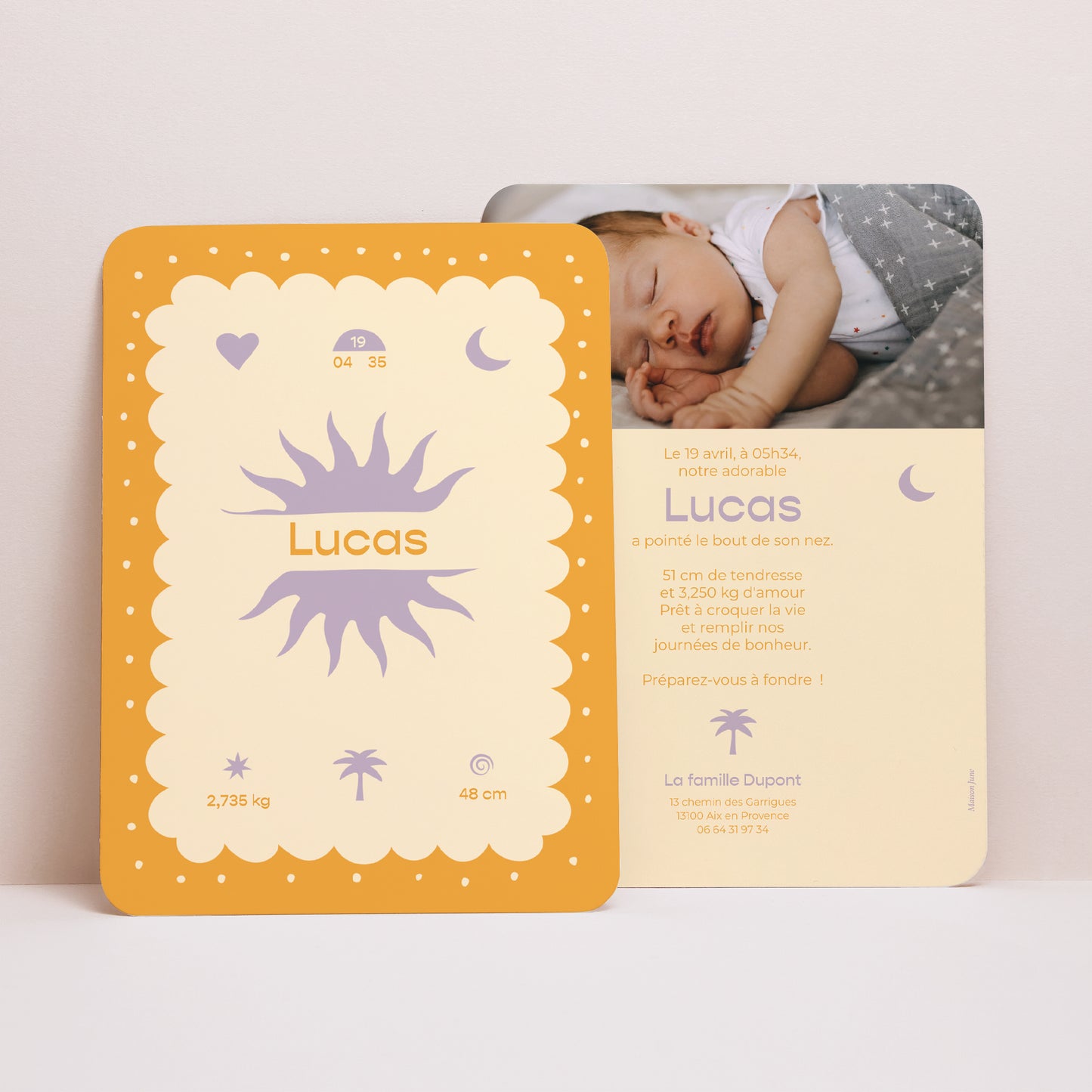 Faire-part Naissance Portrait, bords arrondis Sunshine photo N° 1