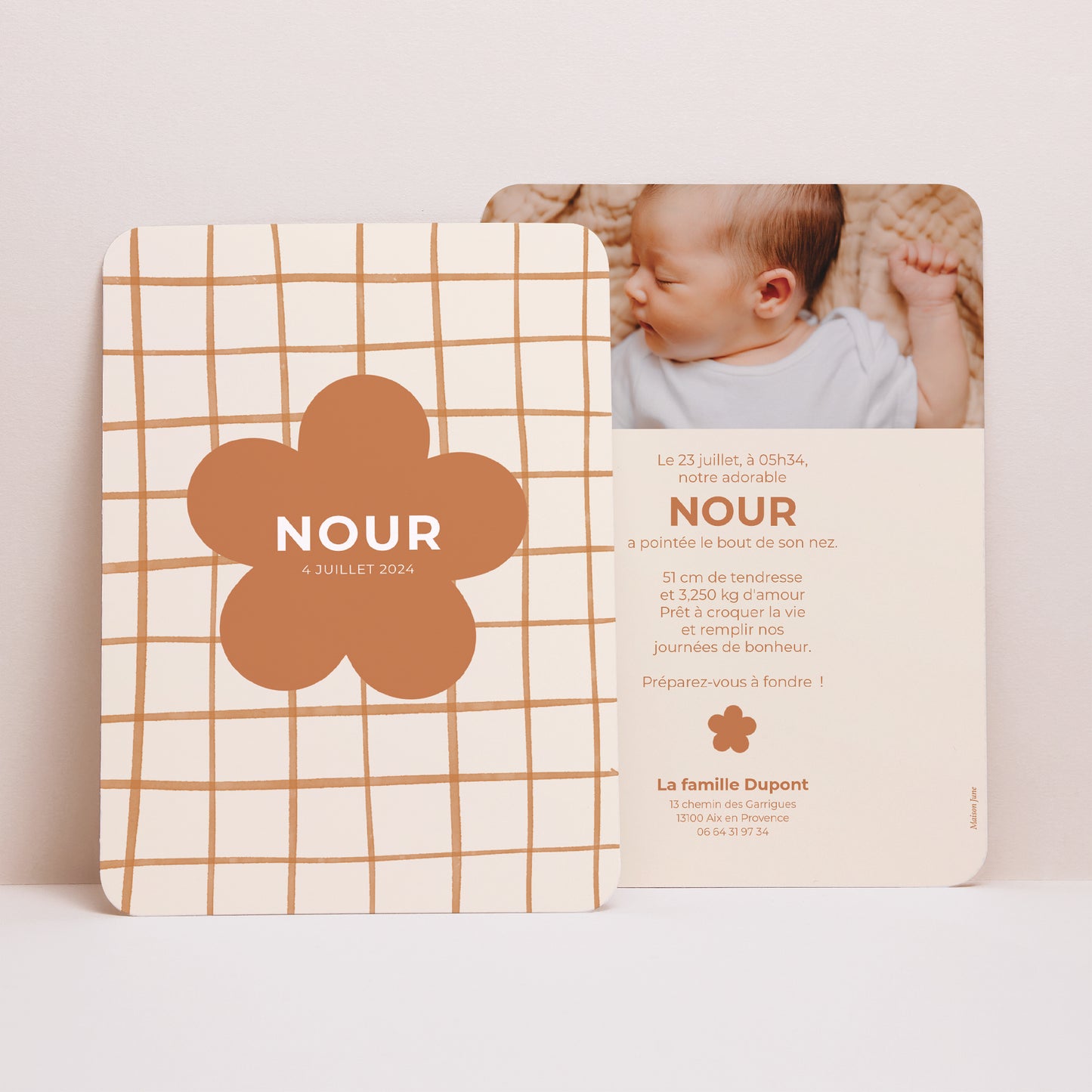 Faire-part Naissance Portrait, bords arrondis Chocolate flower photo N° 1