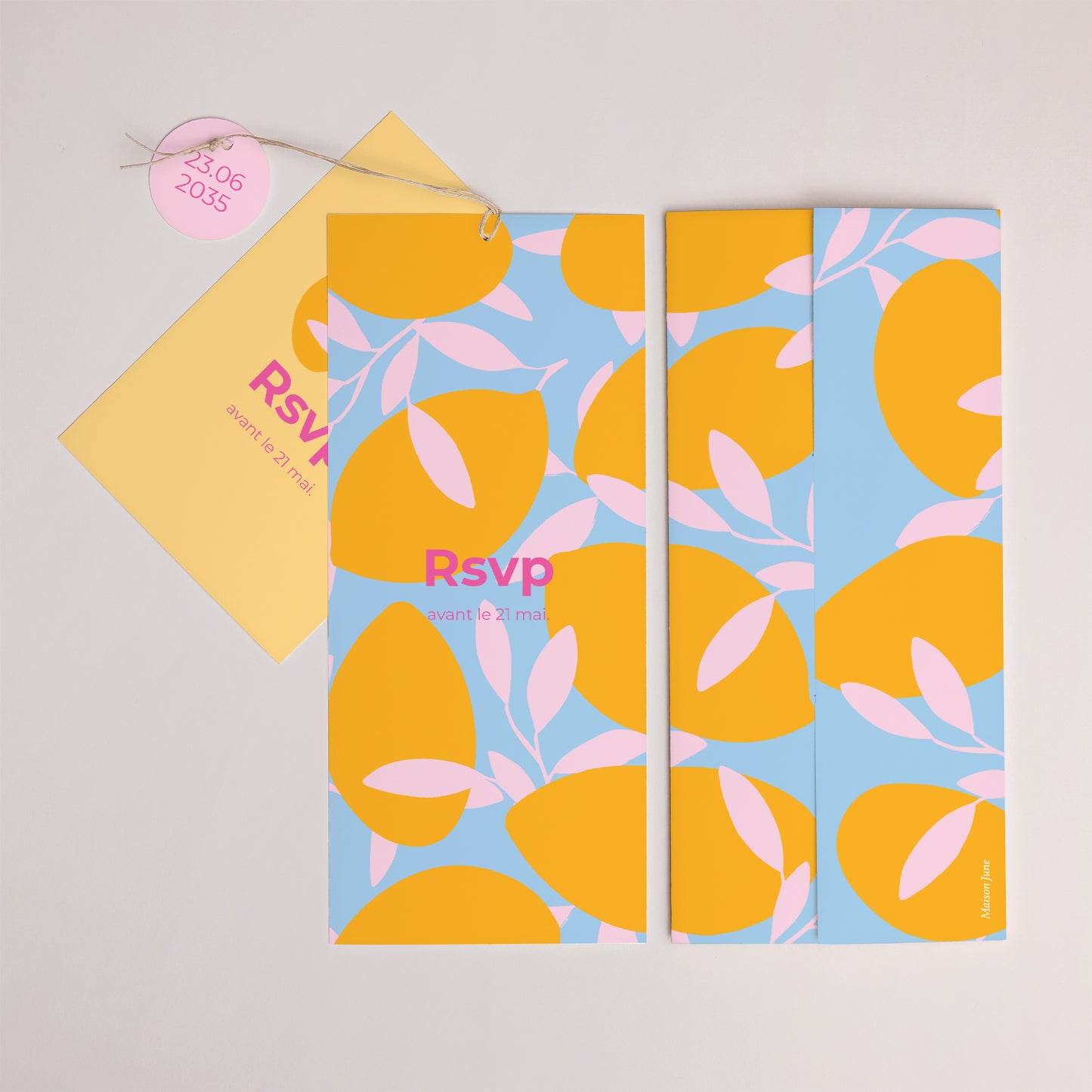 Faire-part Mariage Pochette portrait 2 cartes, étiquette Saveur d'été photo N° 4