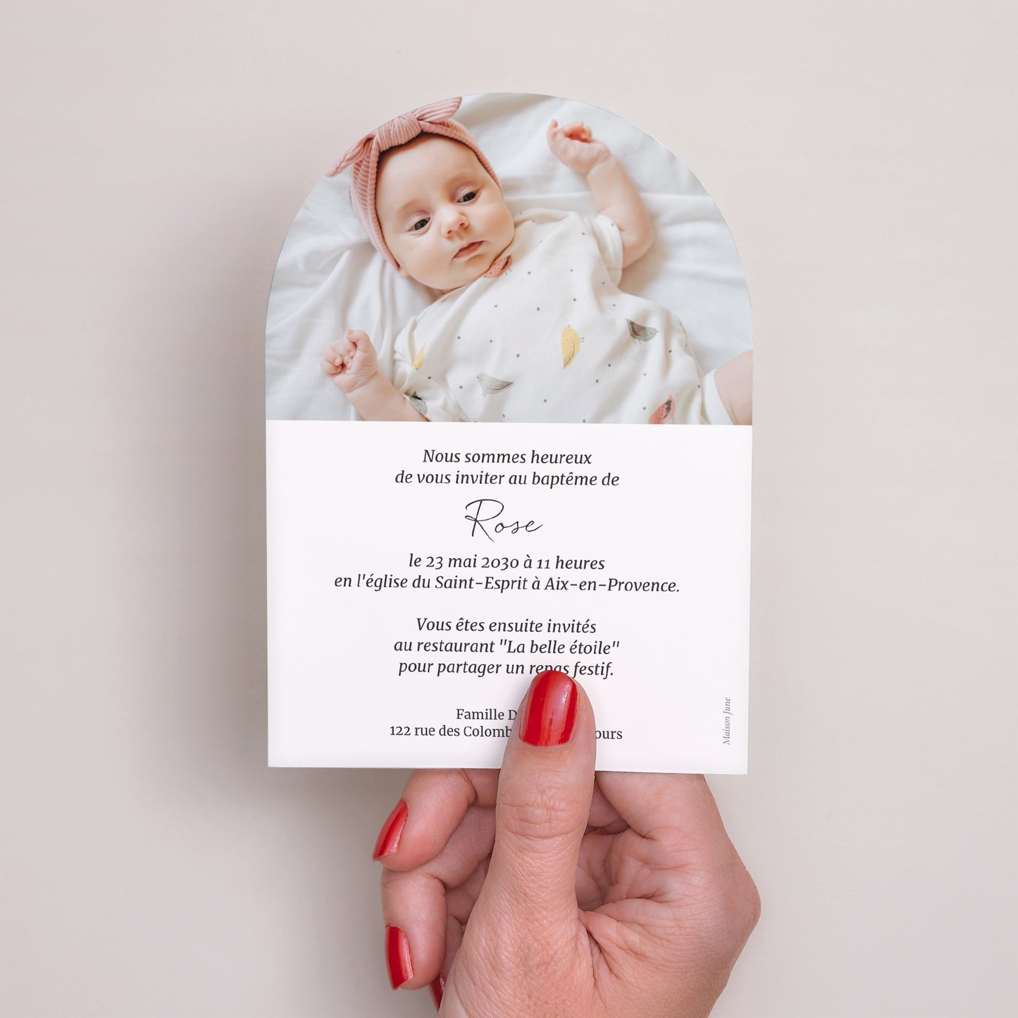 Faire-part Baptême Petite arche Rayures roses claires II photo N° 3