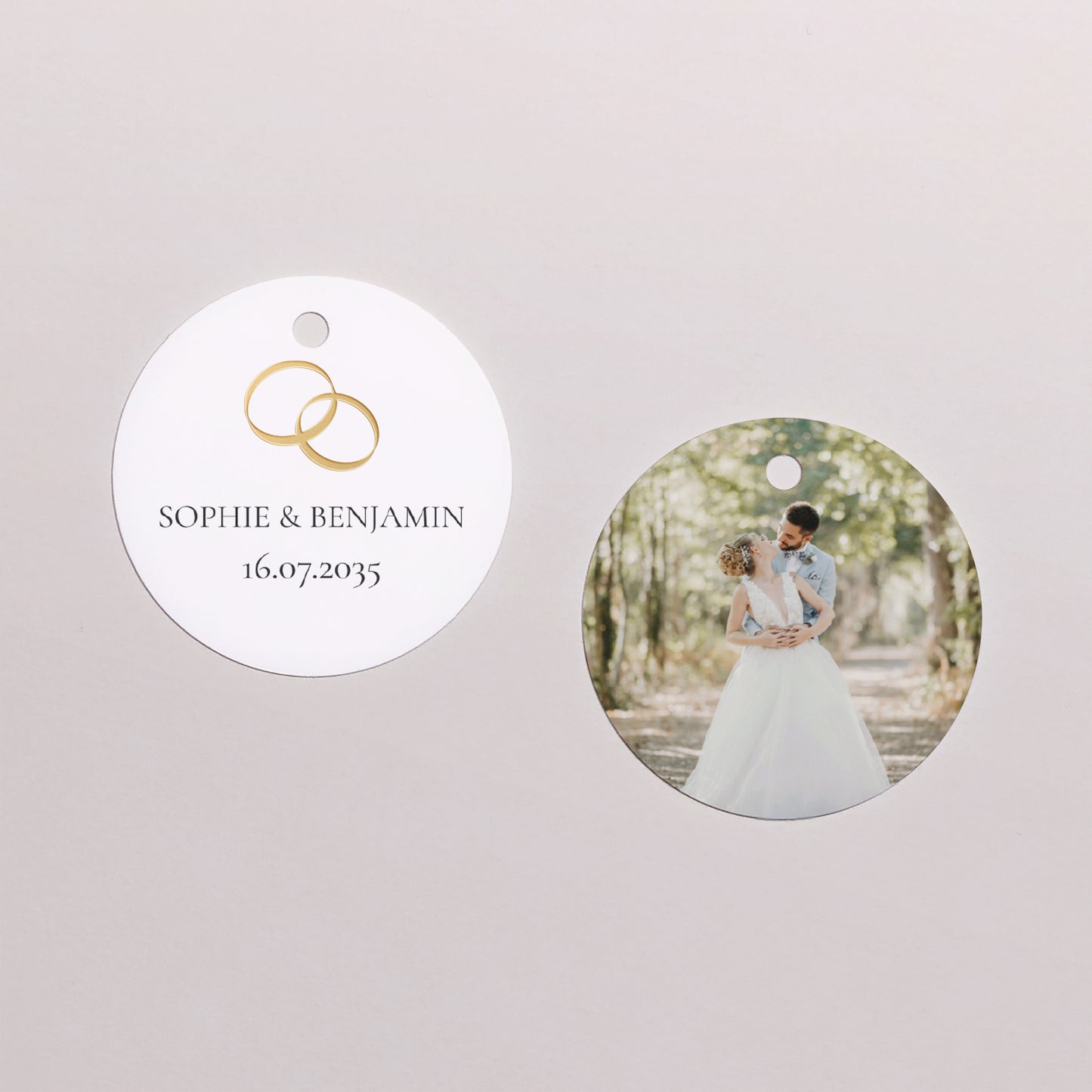 Boîte à dragées Mariage boule avec étiquette ronde Serment d’Or photo N° 3