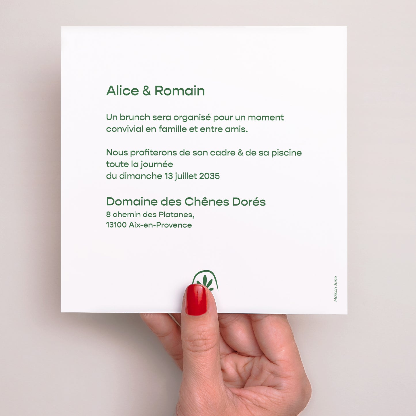 Invitations Mariage Simple carré Noces Botaniques photo N° 3