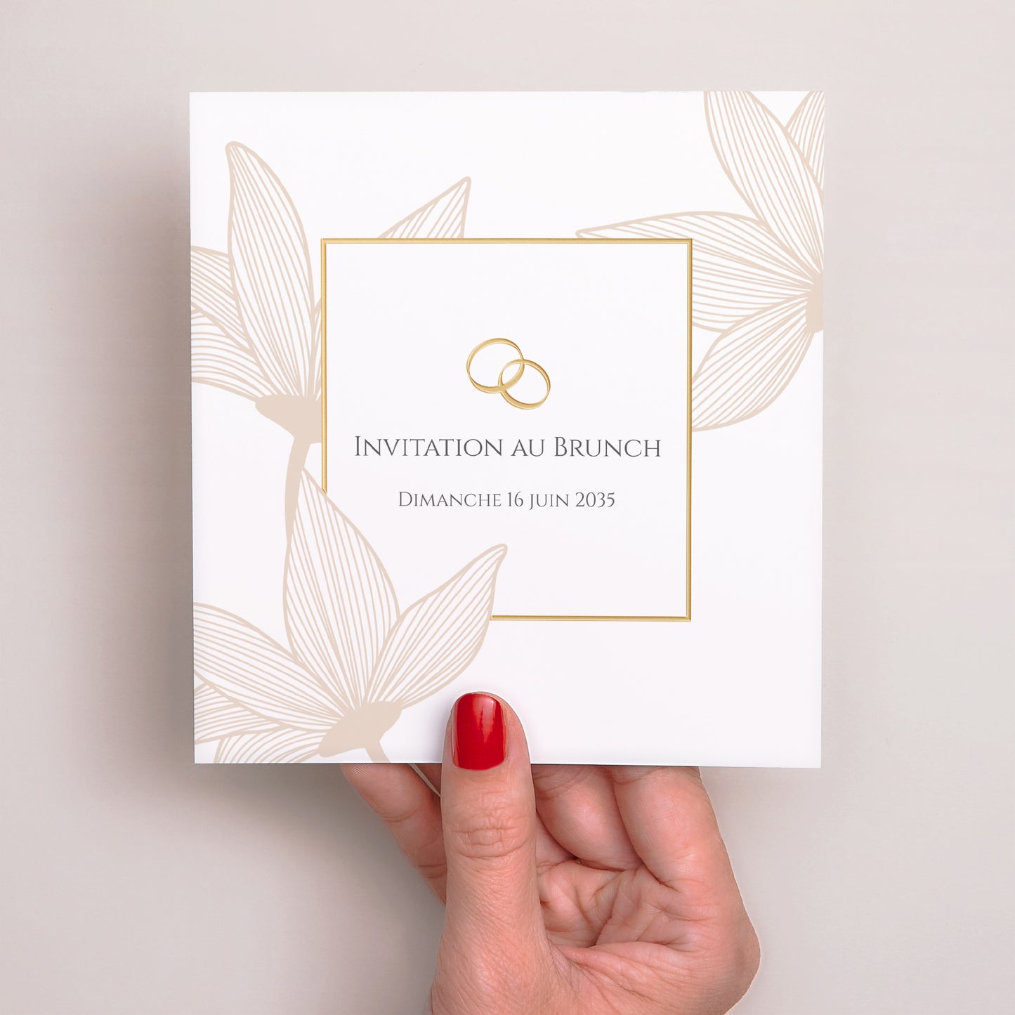 Invitations Mariage Carré Fleurs d'Élégance Doré photo N° 2