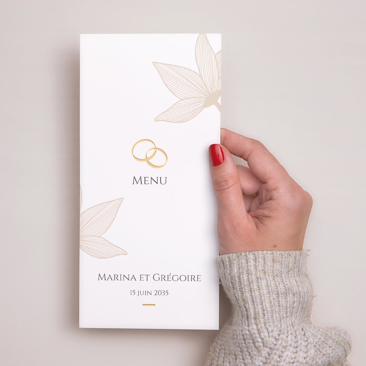 Menu Mariage Panoramique portrait Fleurs d'Élégance Doré photo N° 2