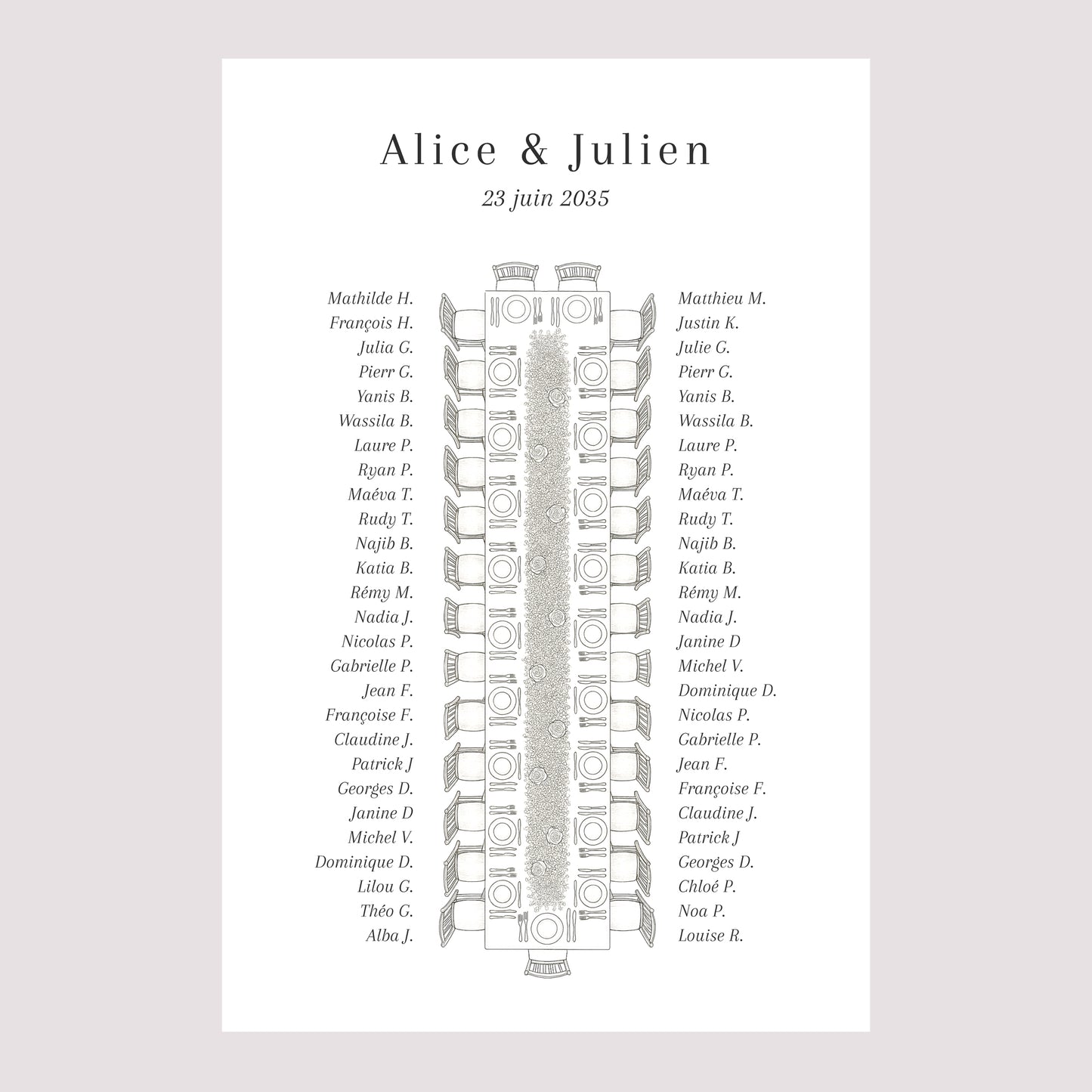 Plan de table Mariage Portrait 60 x 90 cm La table des mariiés photo N° 2